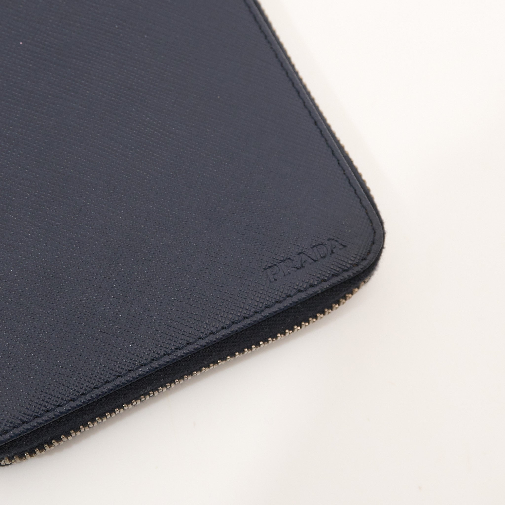 Prada Navy Saffiano Passport Zip Wallet