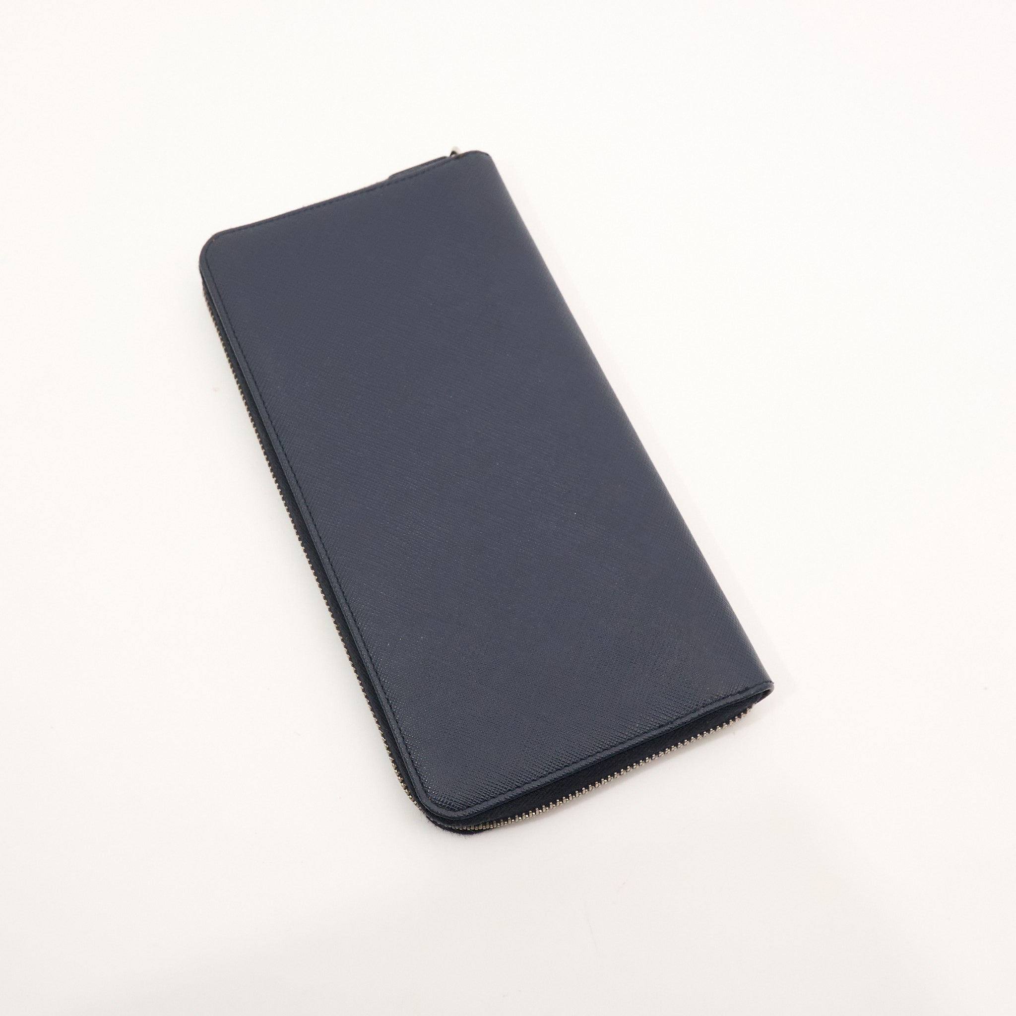 Prada Navy Saffiano Passport Zip Wallet