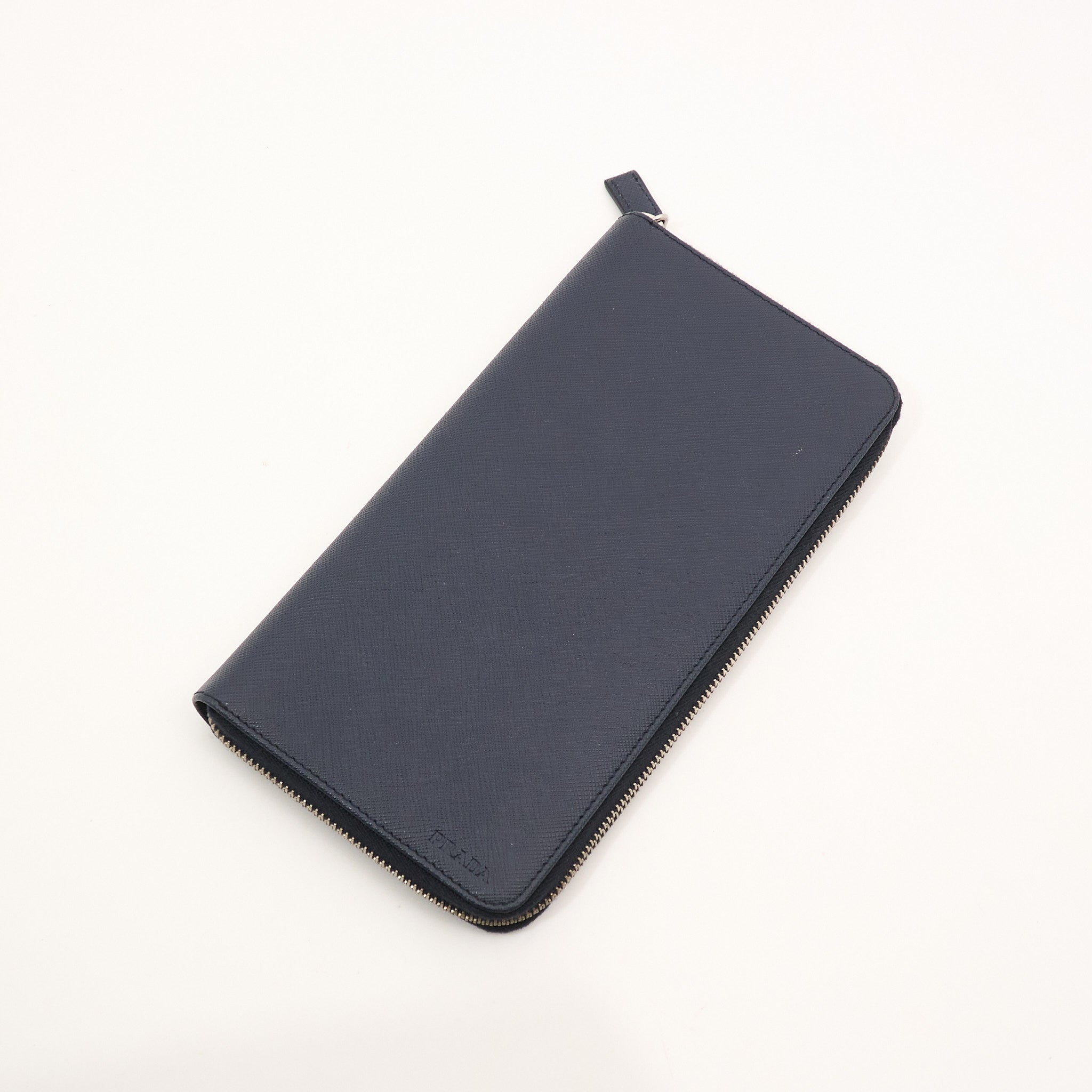 Prada Navy Saffiano Passport Zip Wallet