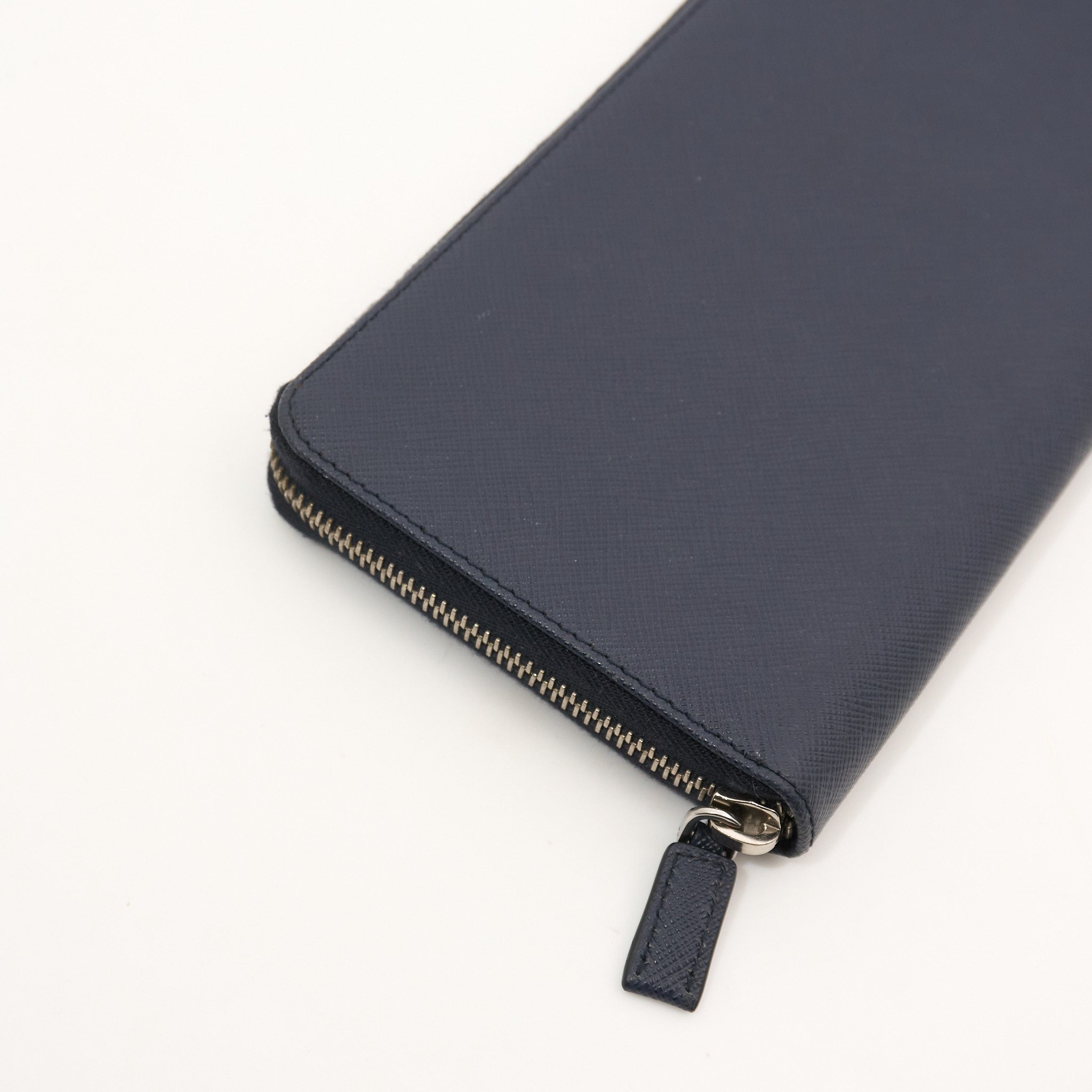 Prada Navy Saffiano Passport Zip Wallet