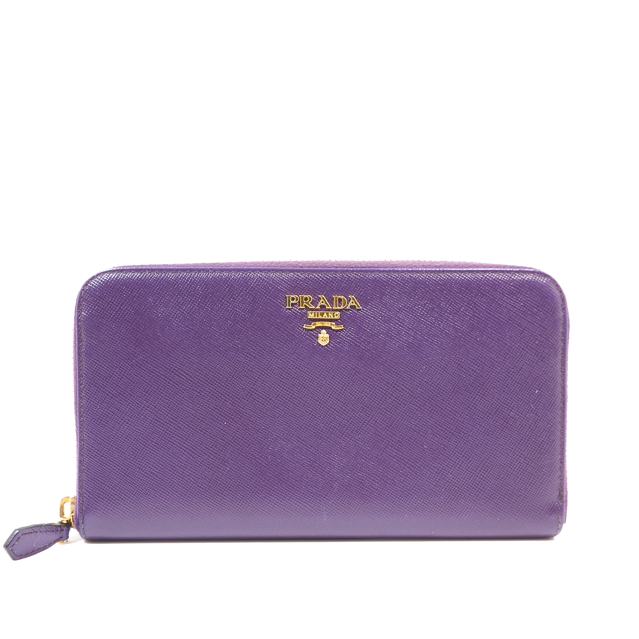 Prada Purple Saffiano Leather Zip Around Wallet