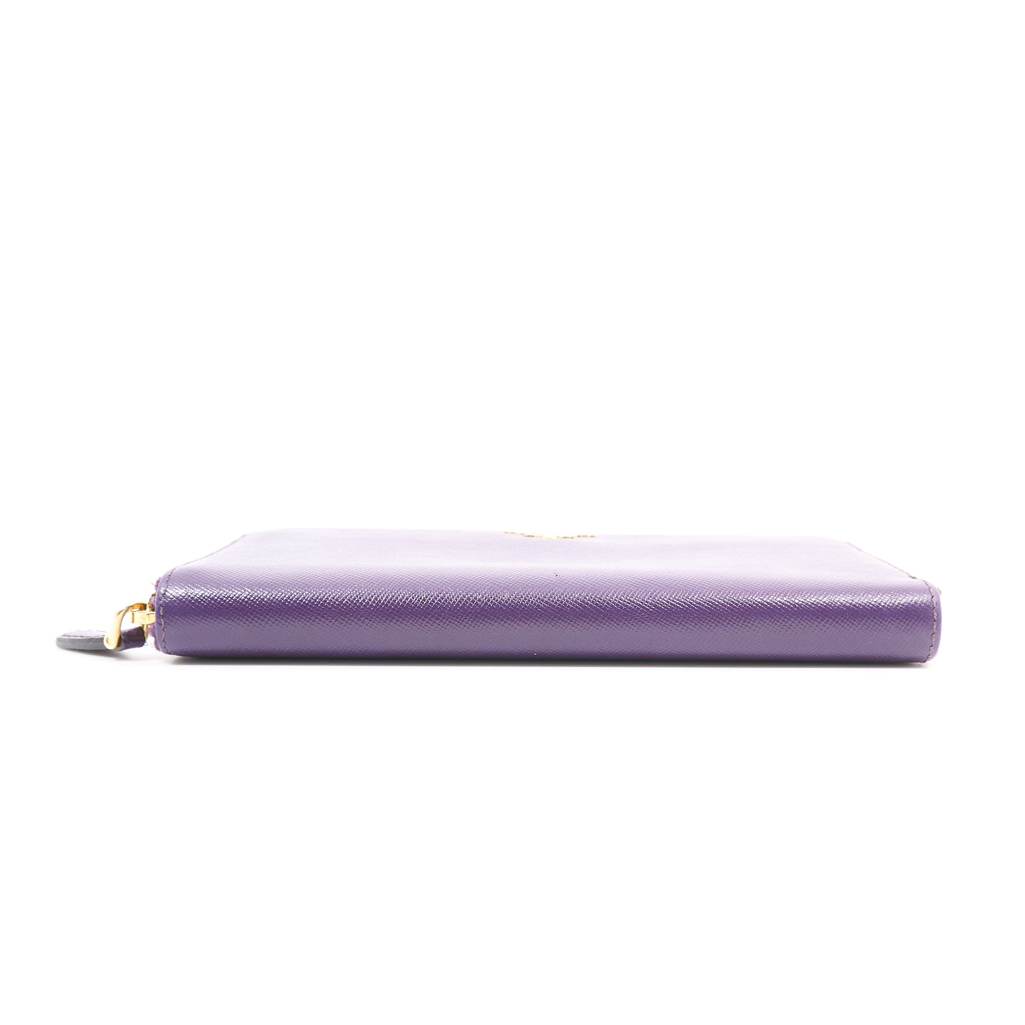 Prada Purple Saffiano Leather Zip Around Wallet