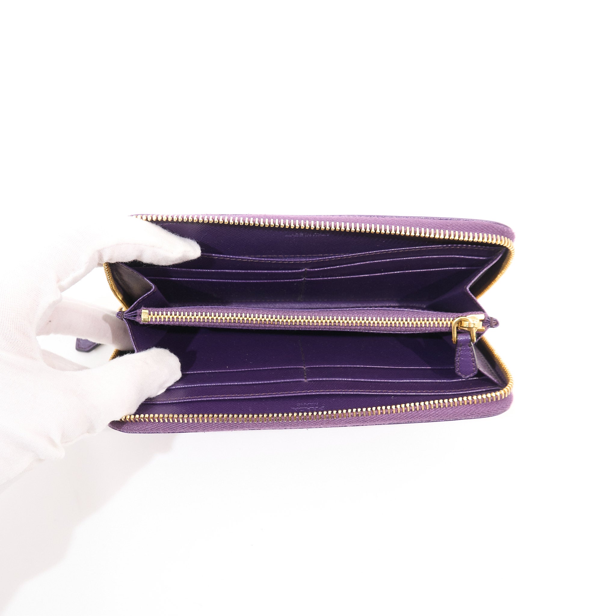Prada Purple Saffiano Leather Zip Around Wallet