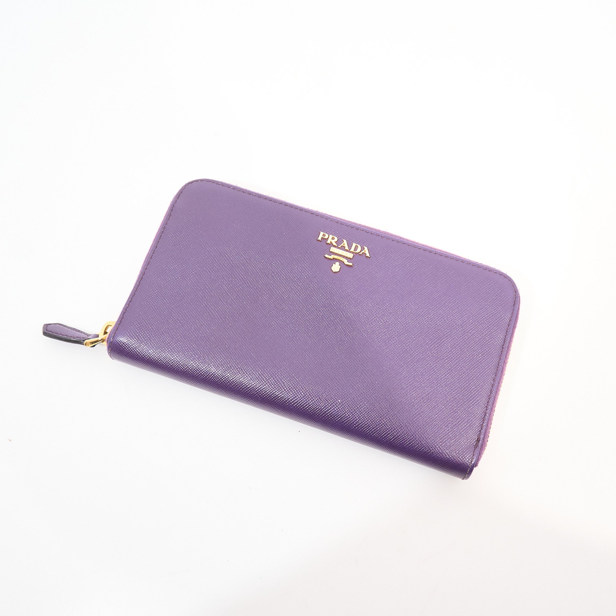 Prada Purple Saffiano Leather Zip Around Wallet