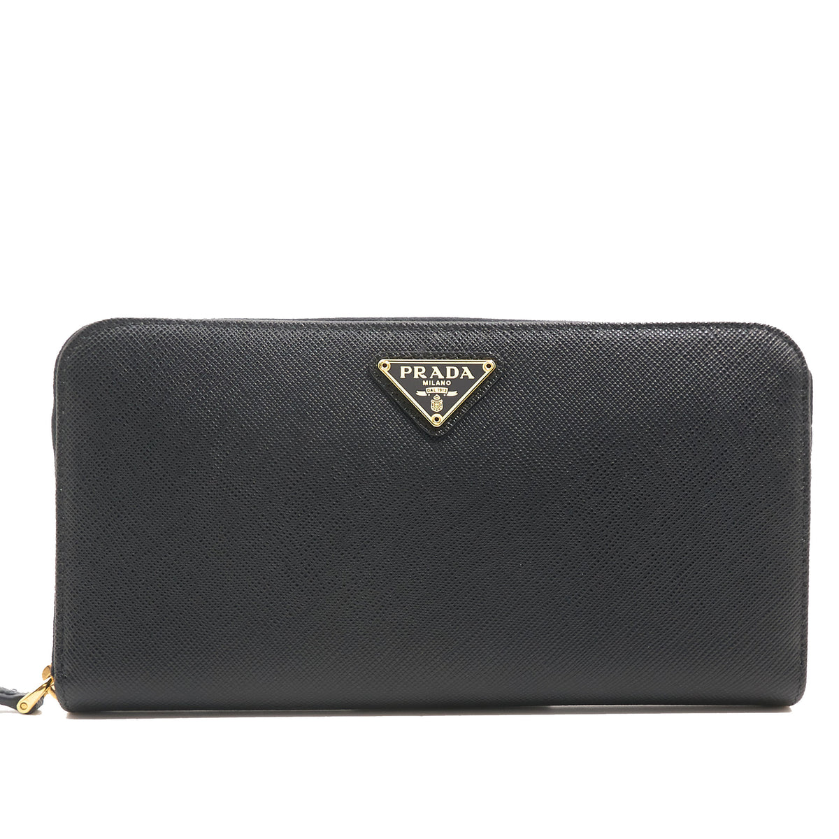 Prada Black Saffiano Leather Zip Around Wallet