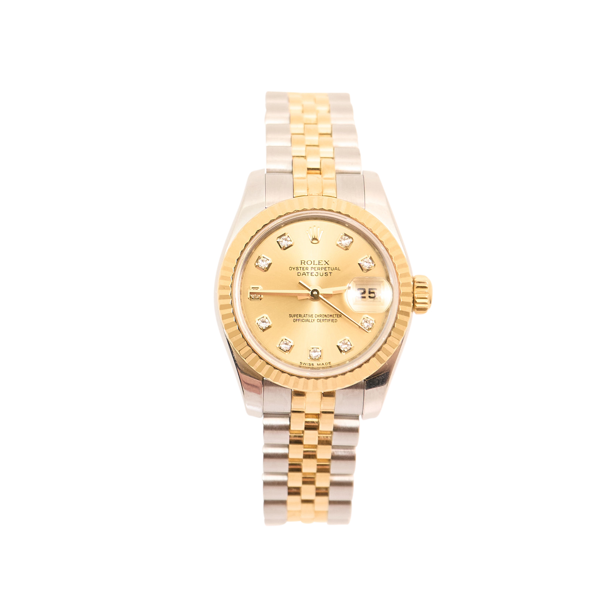 Rolex Datejust 26mm Champagne Diamond Dial Watch 179173