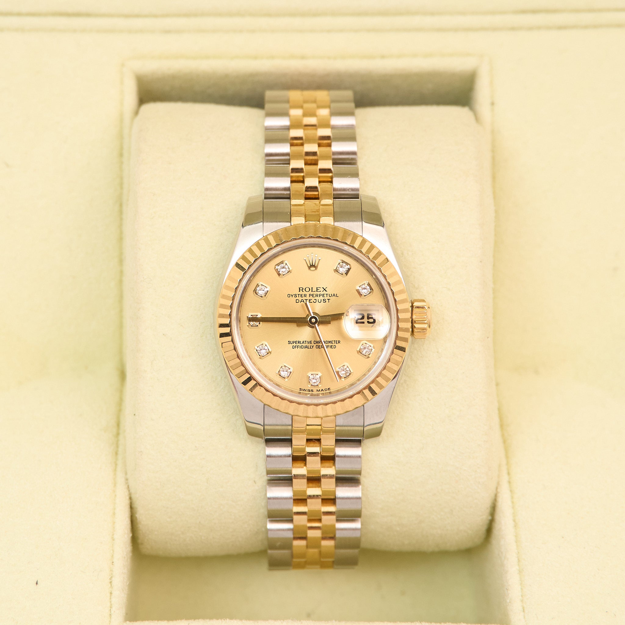 Rolex Datejust 26mm Champagne Diamond Dial Watch 179173