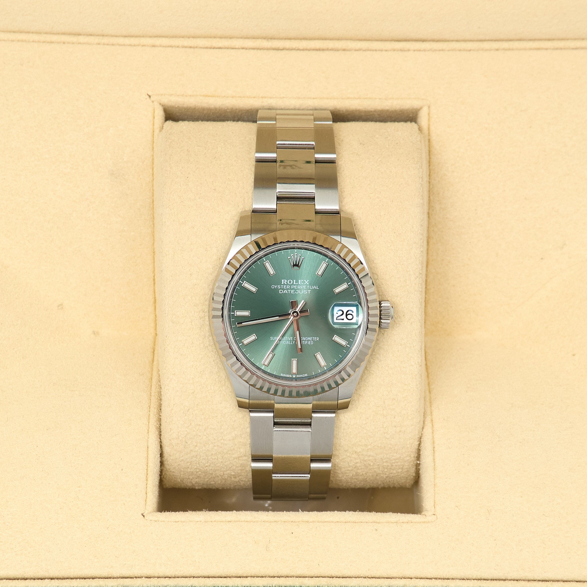 Rolex Datejust 31 Oystersteel & 18ct White Gold Mint Green Dial Ref. 278274