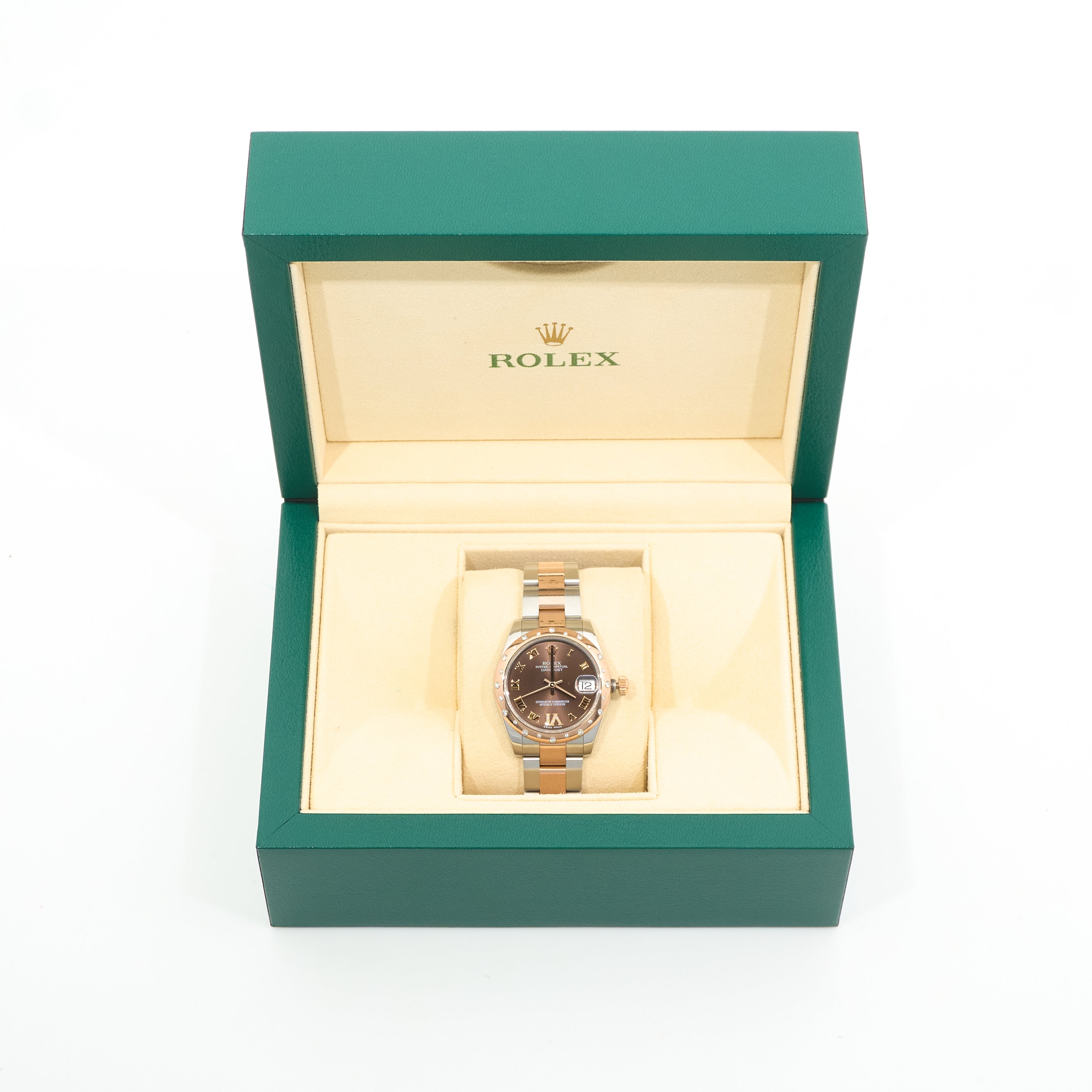 Rolex Oyster Perpetual Datejust 31 Chocolate Dial Diamond Bezel Everose Rolesor