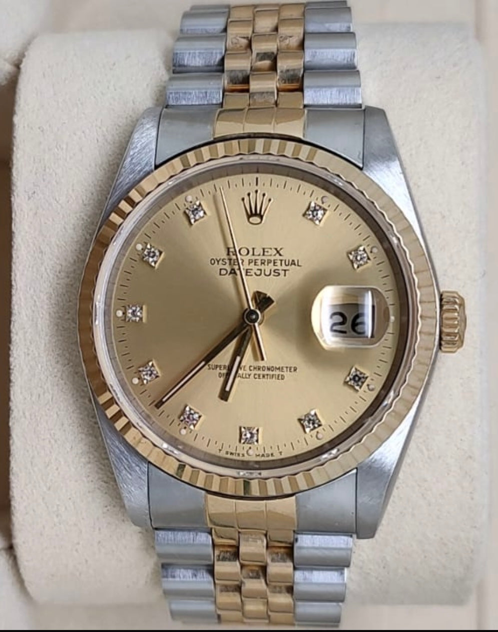 Rolex Datejust 36 Two Tone Champagne Diamond Dial 16233