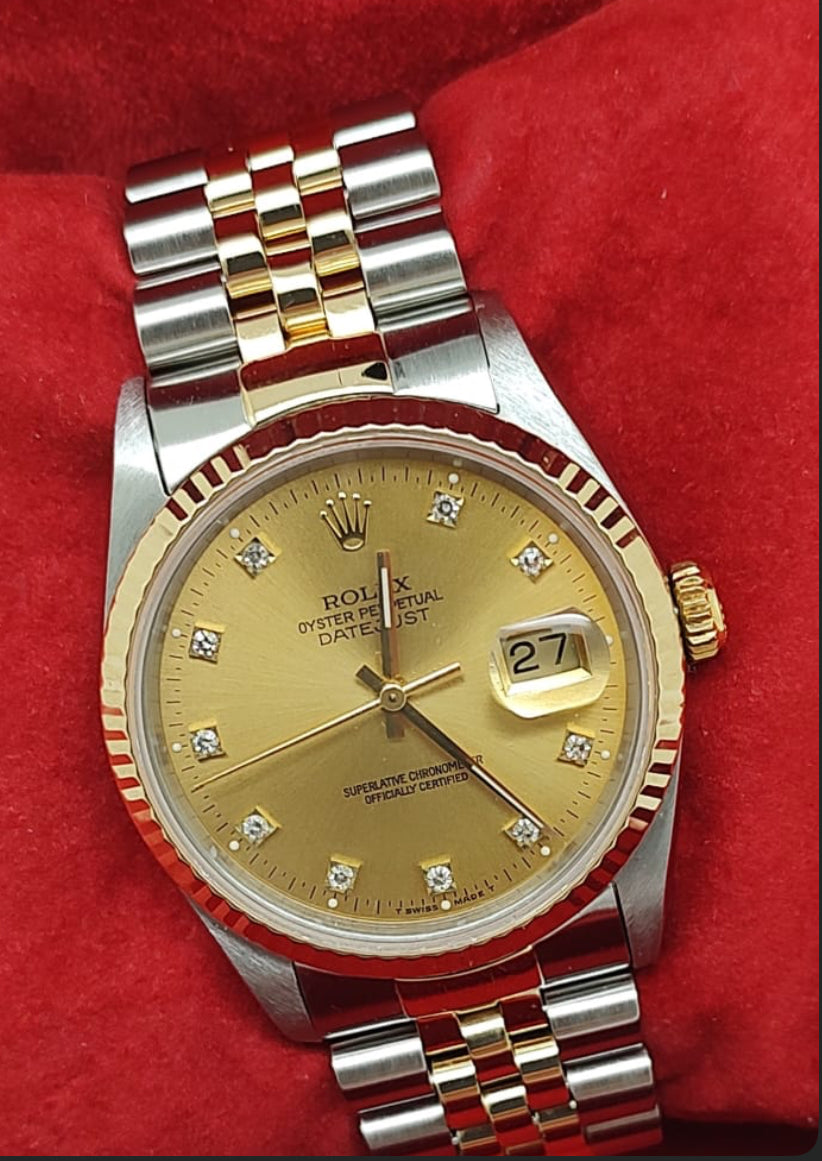 Rolex Datejust 36mm Two Tone Diamond Pointer Watch 16233