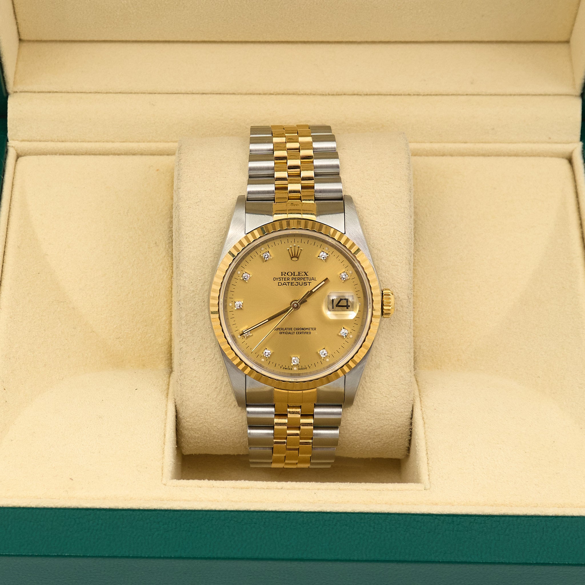 Rolex Datejust 36mm Two Tone Diamond Pointer Watch 16233