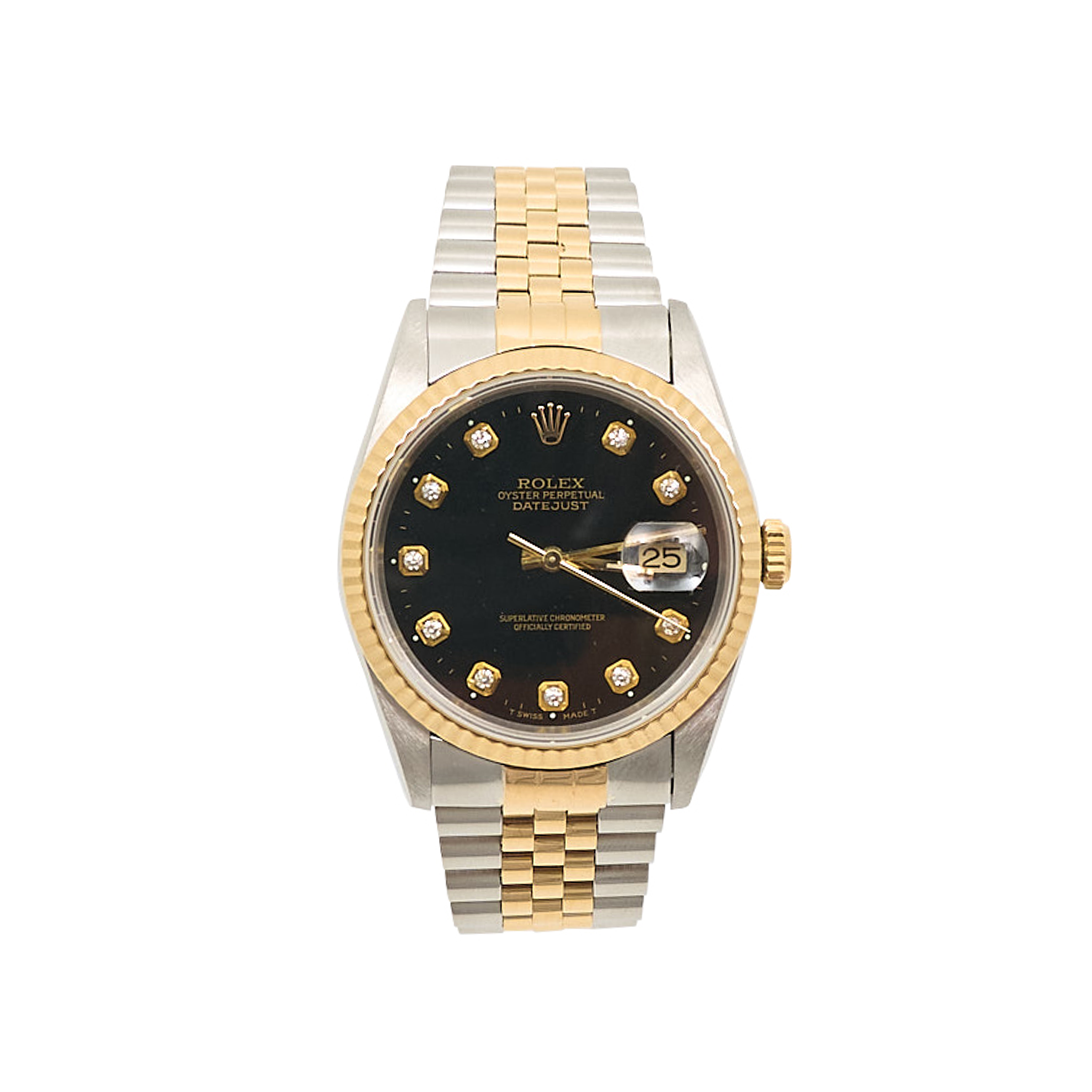 Rolex Datejust 36mm Black Diamond Dial Watch 16233