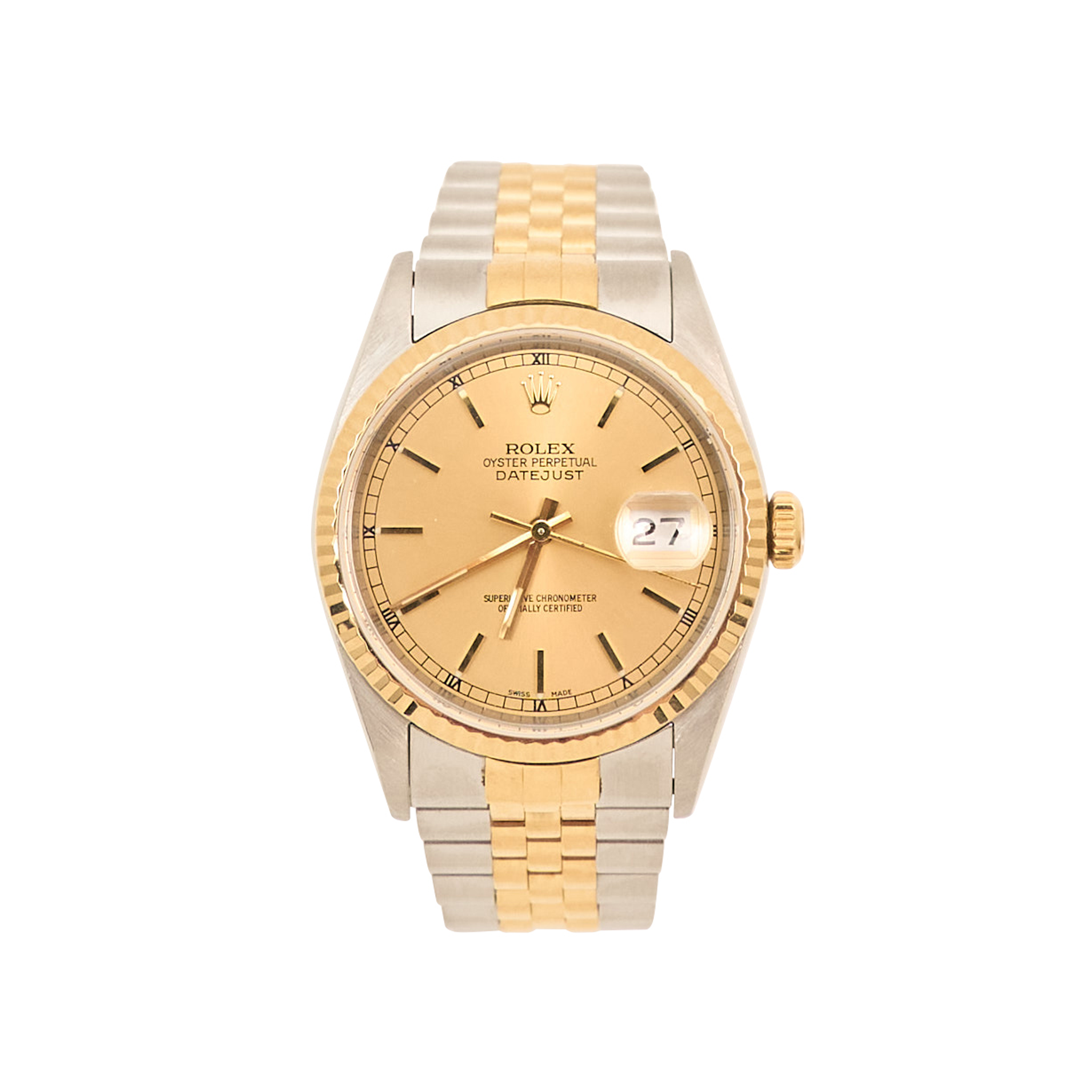 Rolex Datejust 36mm Two Tone Champagne Baton Dial
