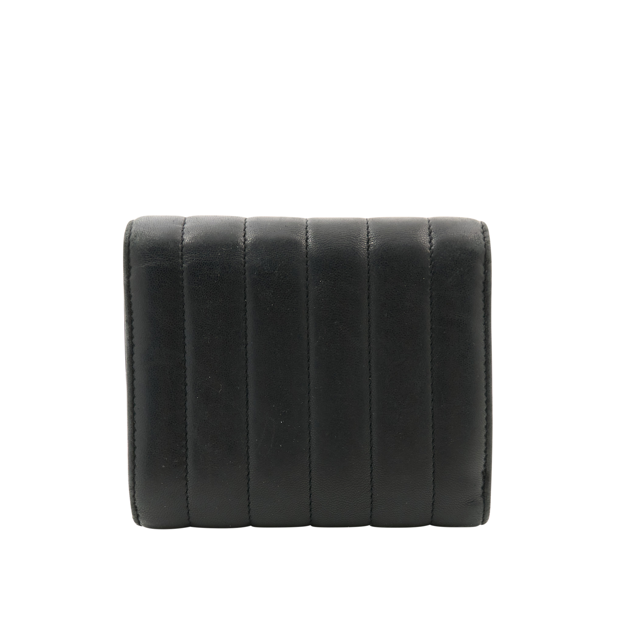 Saint Laurent Black Lambskin Matelasse Vicky Tri-Fold Wallet