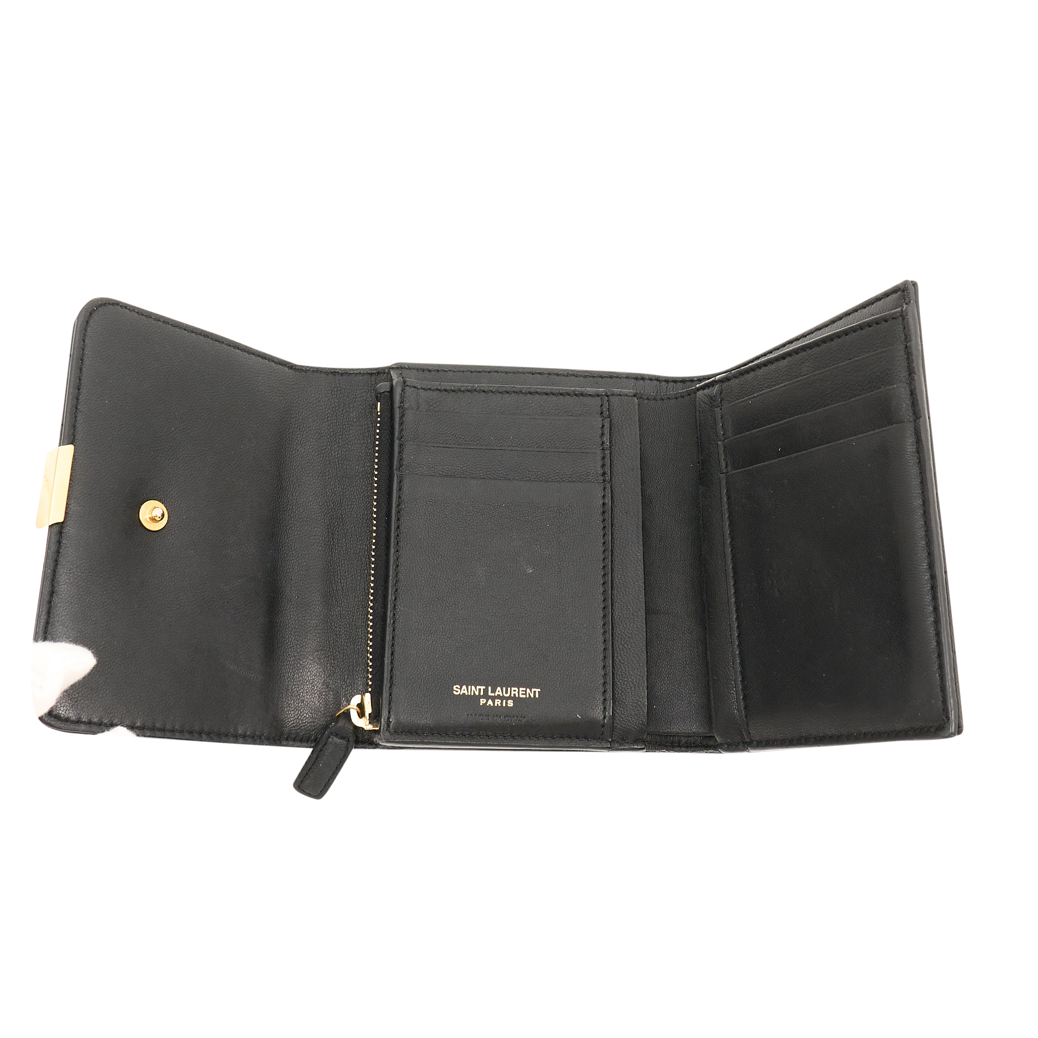Saint Laurent Black Lambskin Matelasse Vicky Tri-Fold Wallet