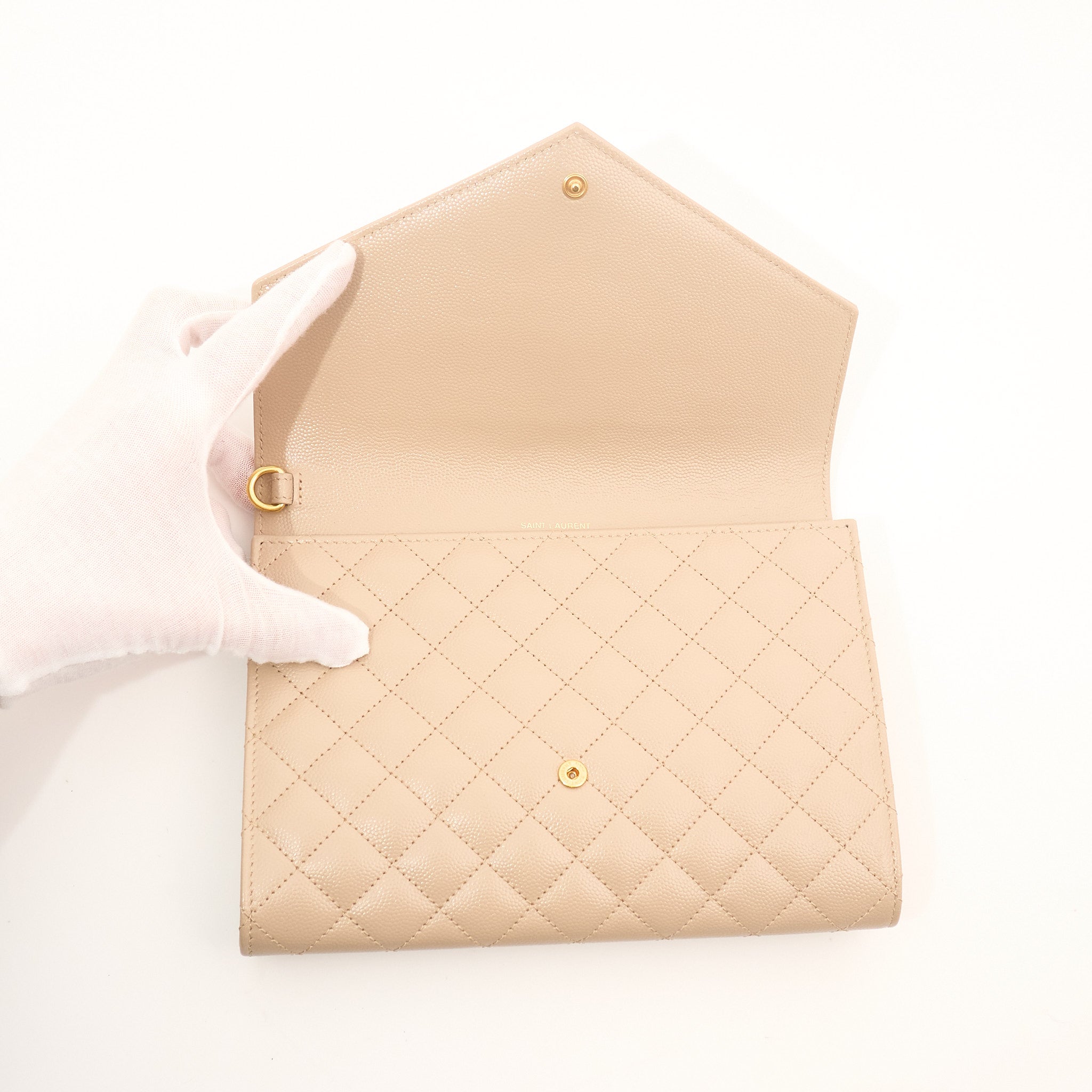 Saint Laurent Cassandre Beige Envelope Matelassé Leather Clutch
