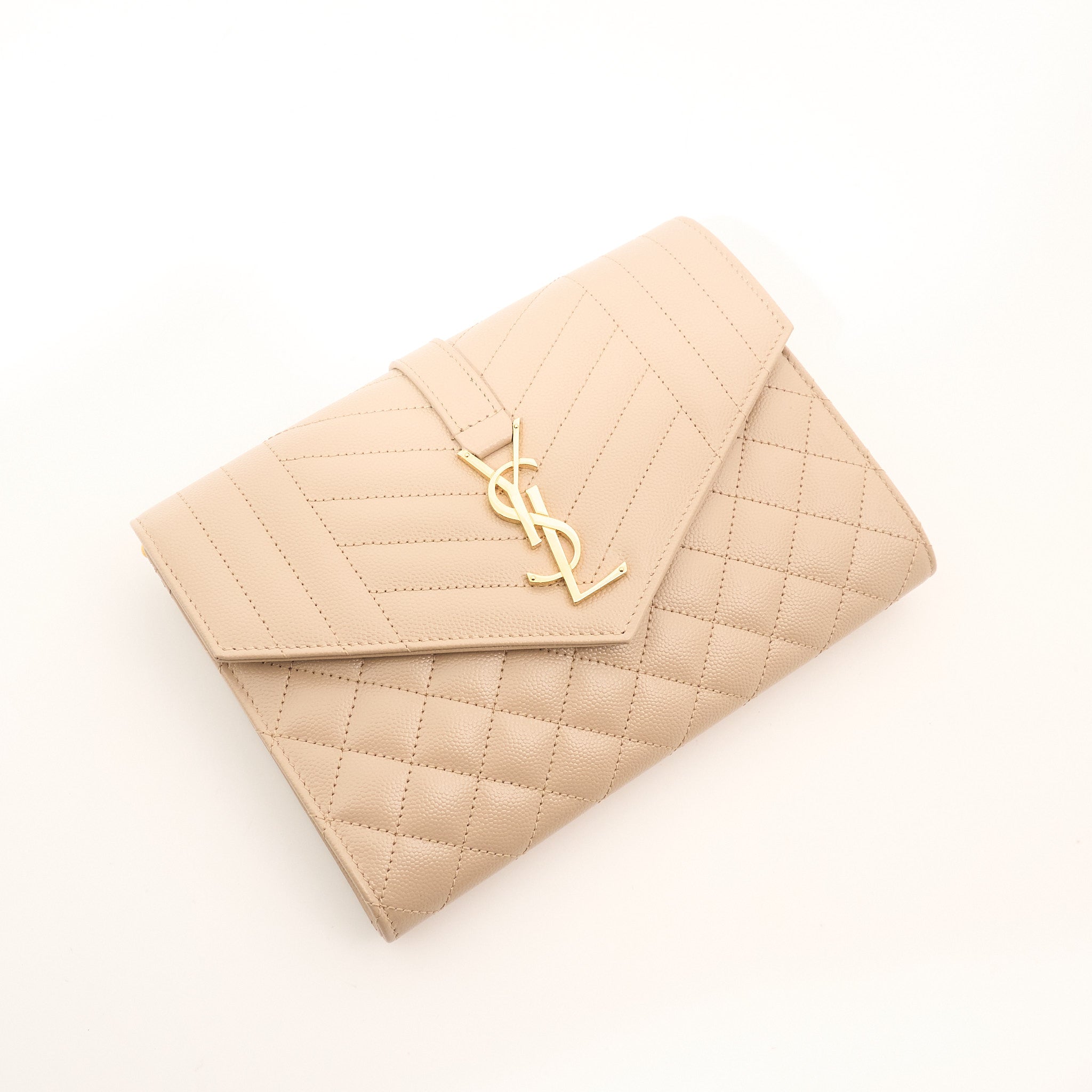 Saint Laurent Cassandre Beige Envelope Matelassé Leather Clutch