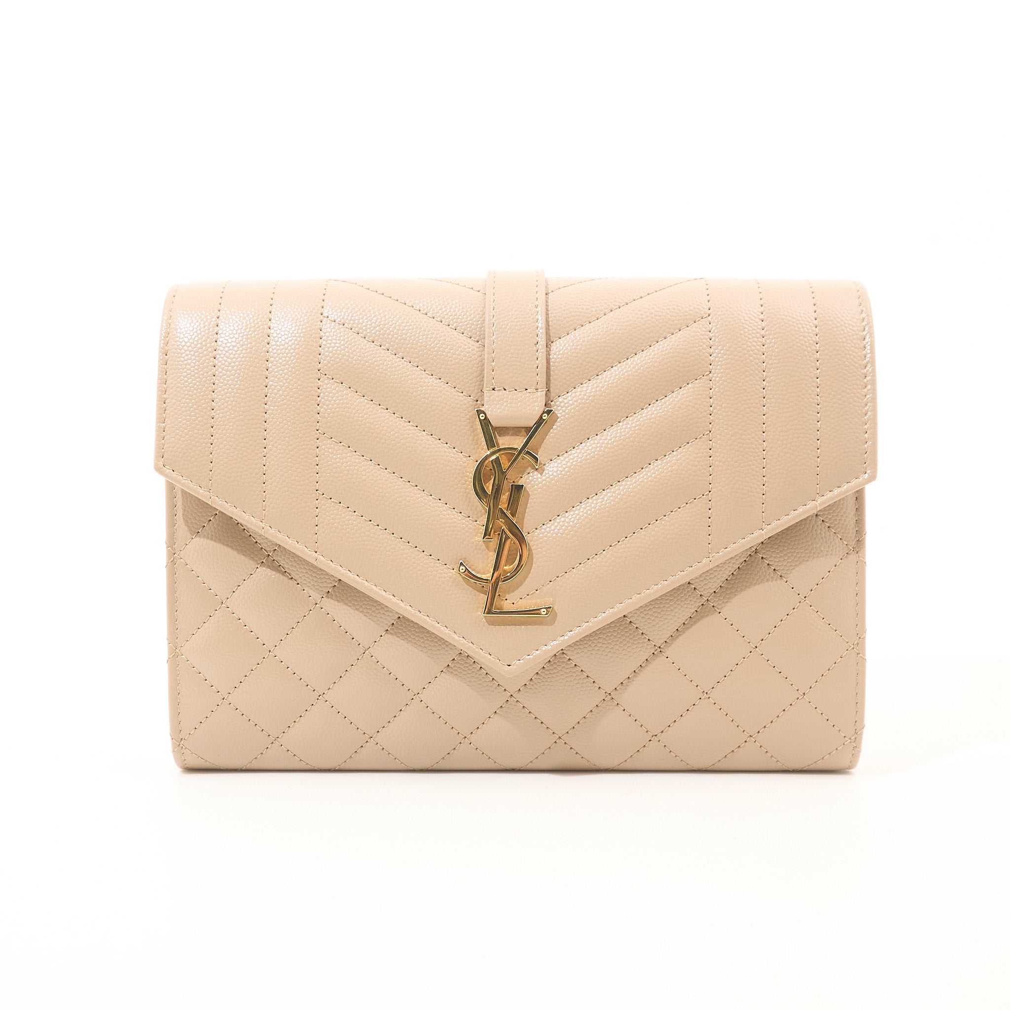 Saint Laurent Cassandre Beige Envelope Matelassé Leather Clutch