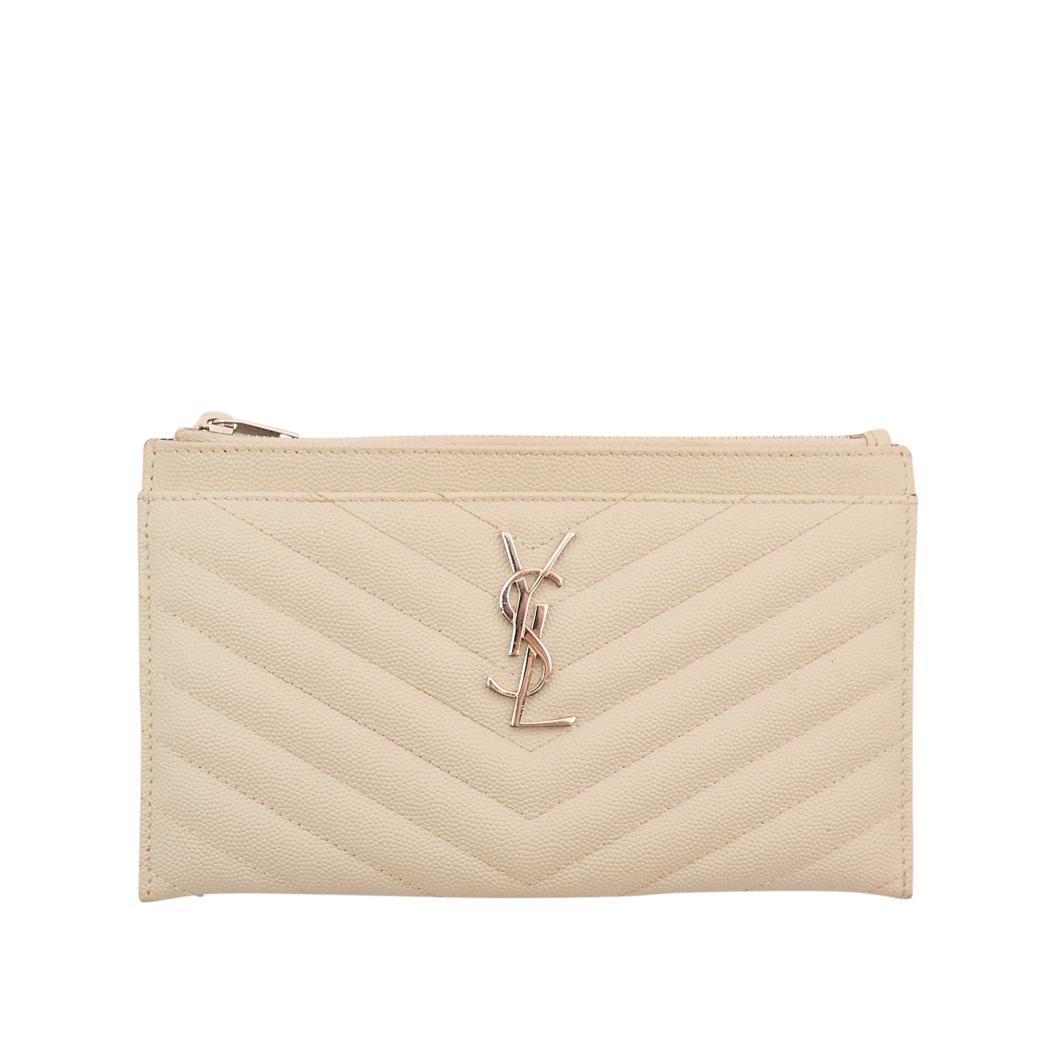 Saint Laurent Cassandre Zip Pouch Ivory