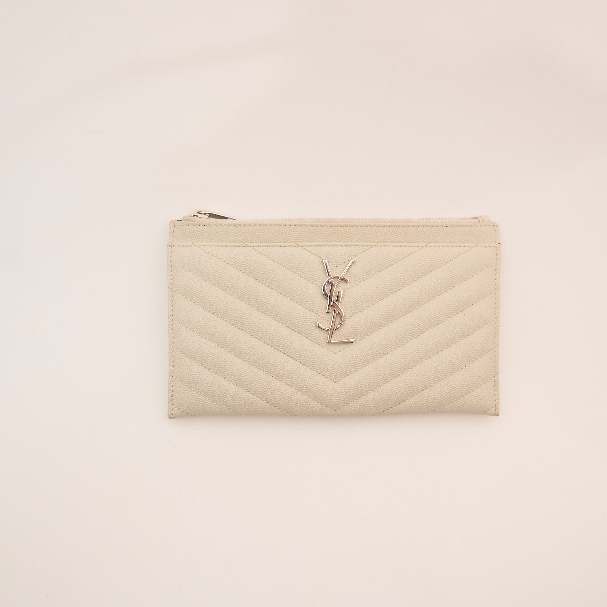 Saint Laurent Cassandre Zip Pouch Ivory