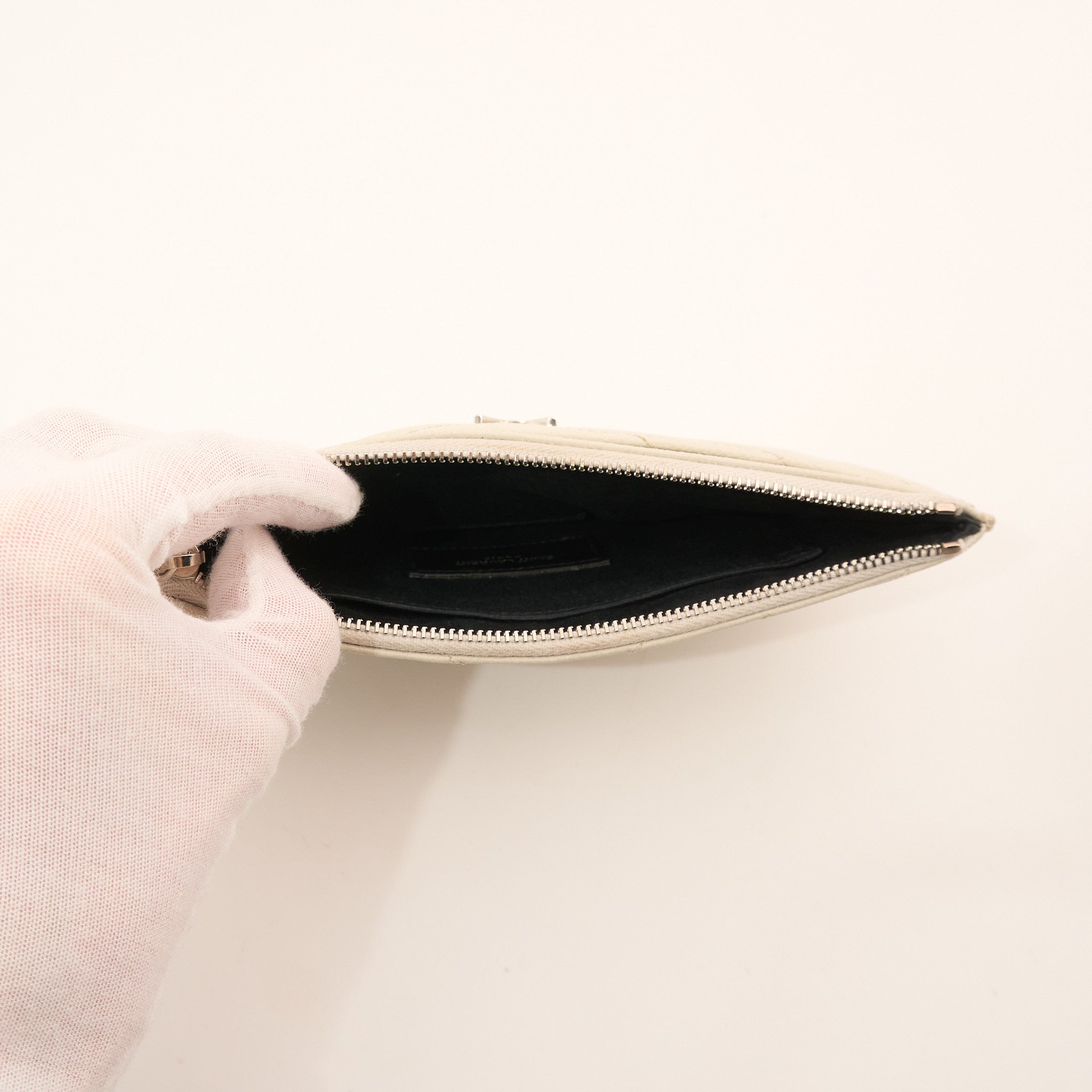 Saint Laurent Cassandre Zip Pouch Ivory