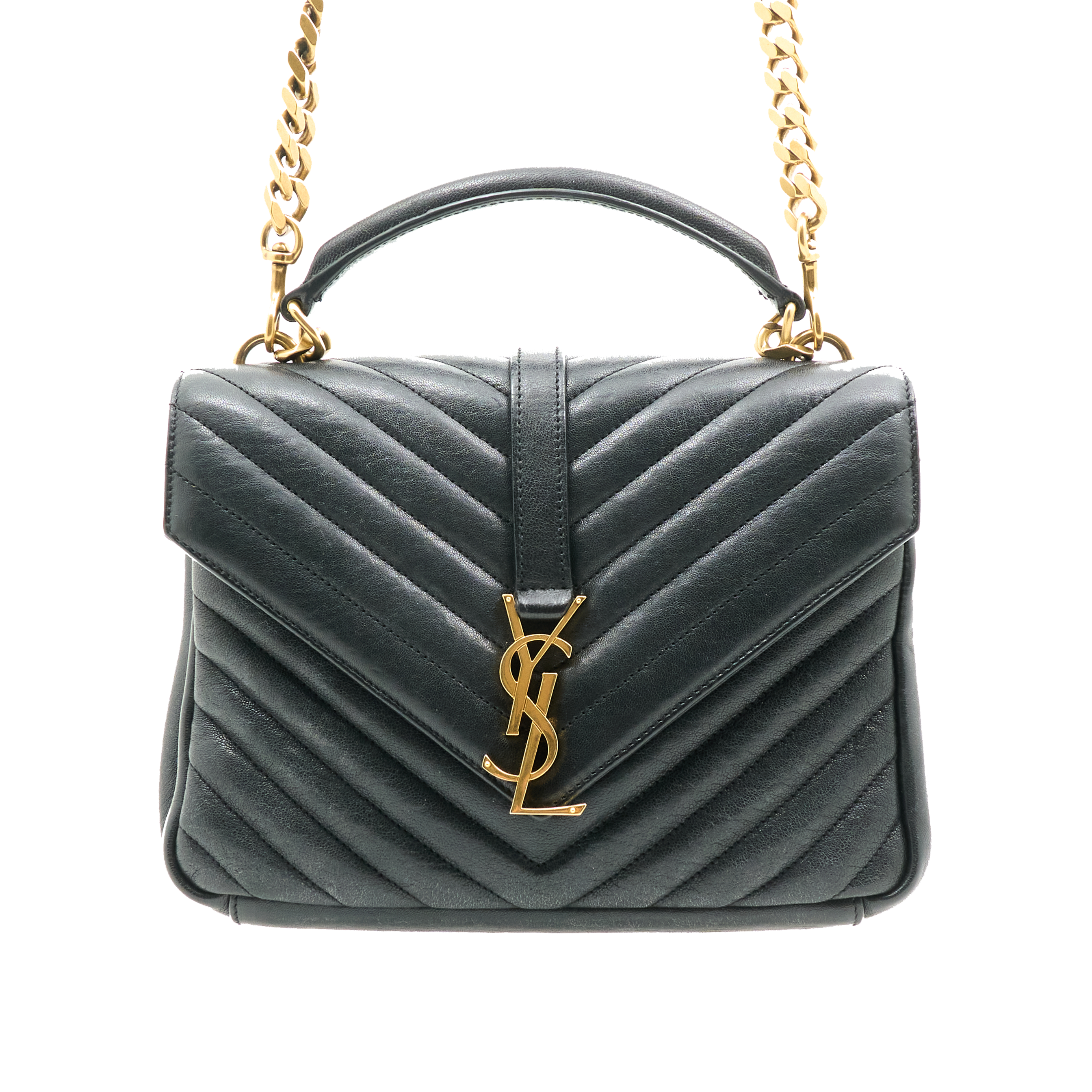 Saint Laurent College Bag In Quilted Black Leather
