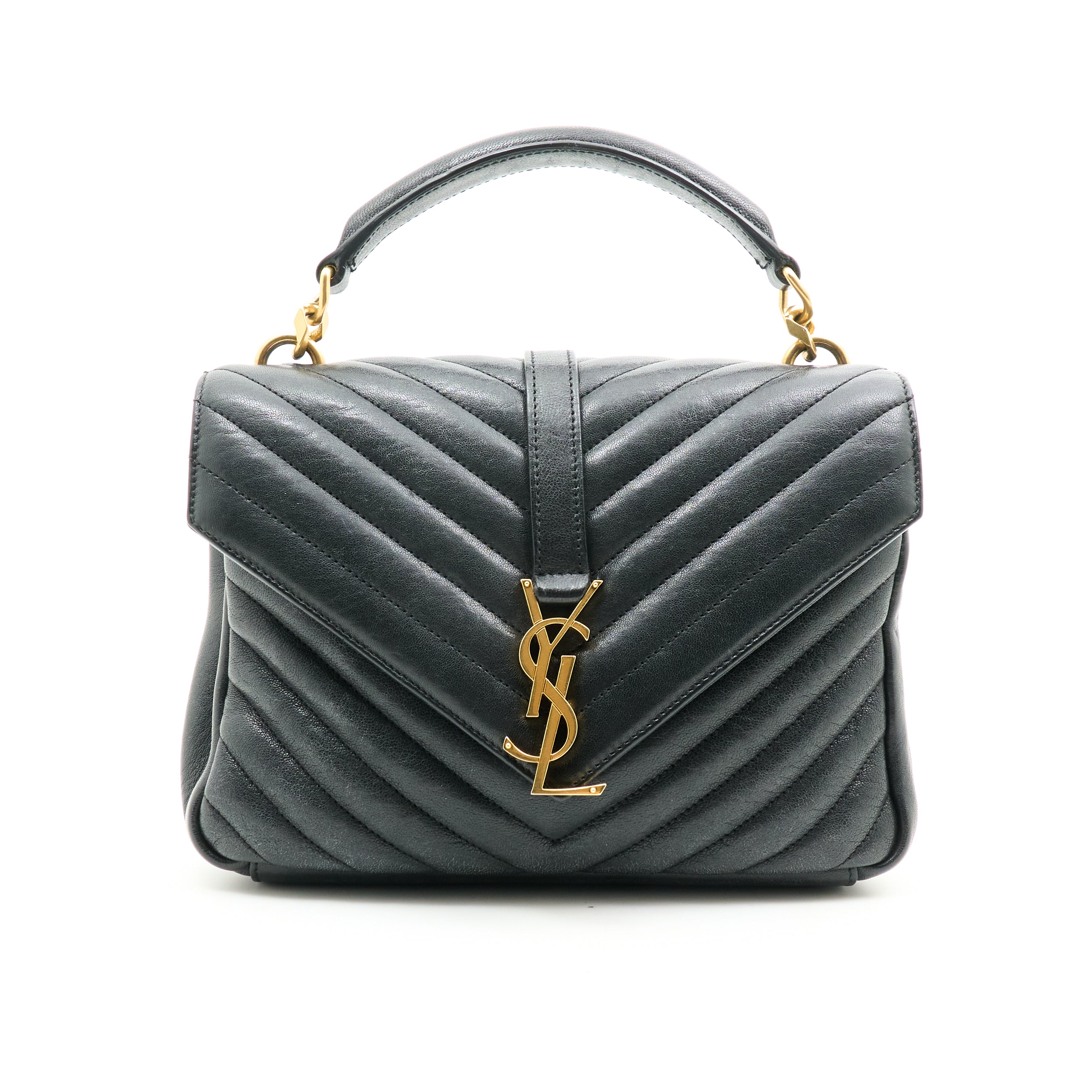 Saint Laurent College Bag In Quilted Black Leather