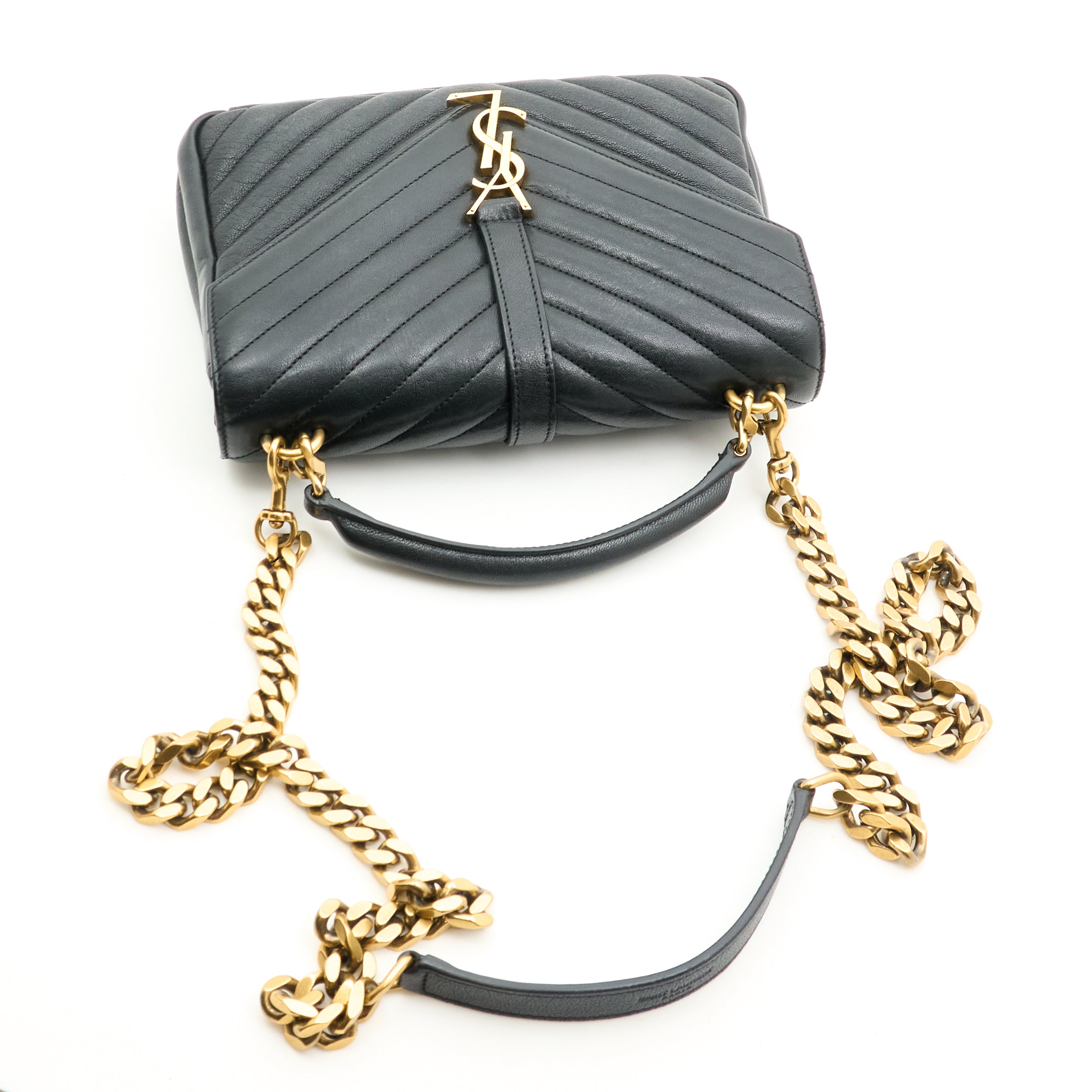 Saint Laurent College Bag In Quilted Black Leather
