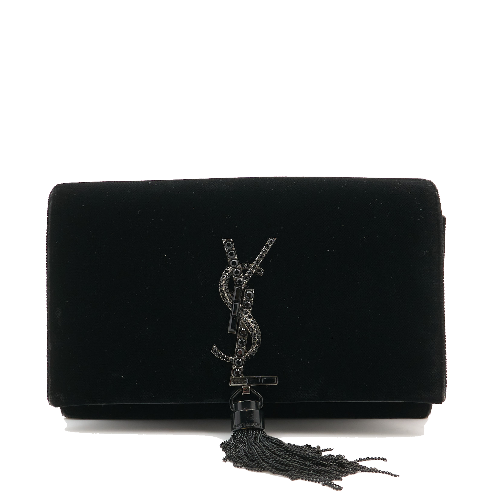 Saint Laurent Kate Black Velvet Tassel Bag