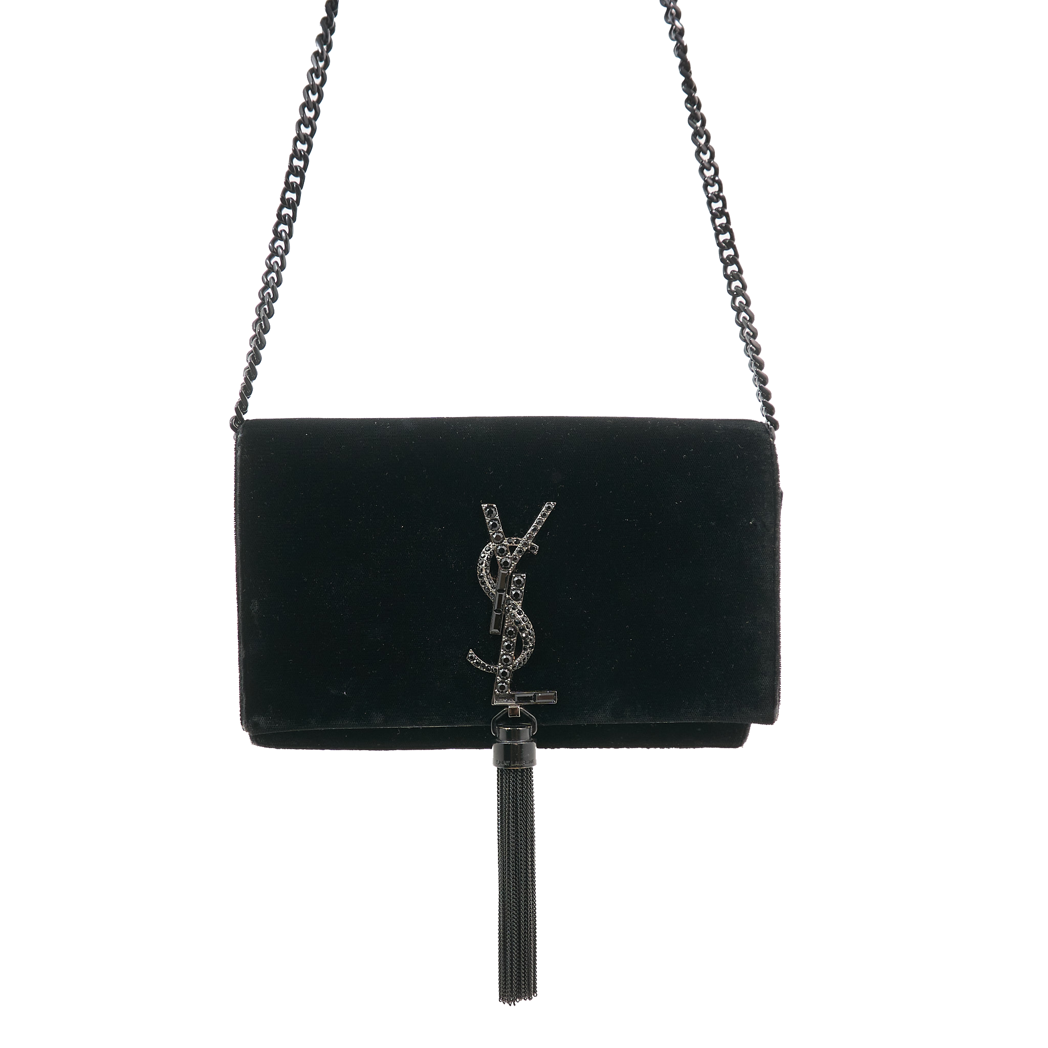 Saint Laurent Kate Black Velvet Tassel Bag