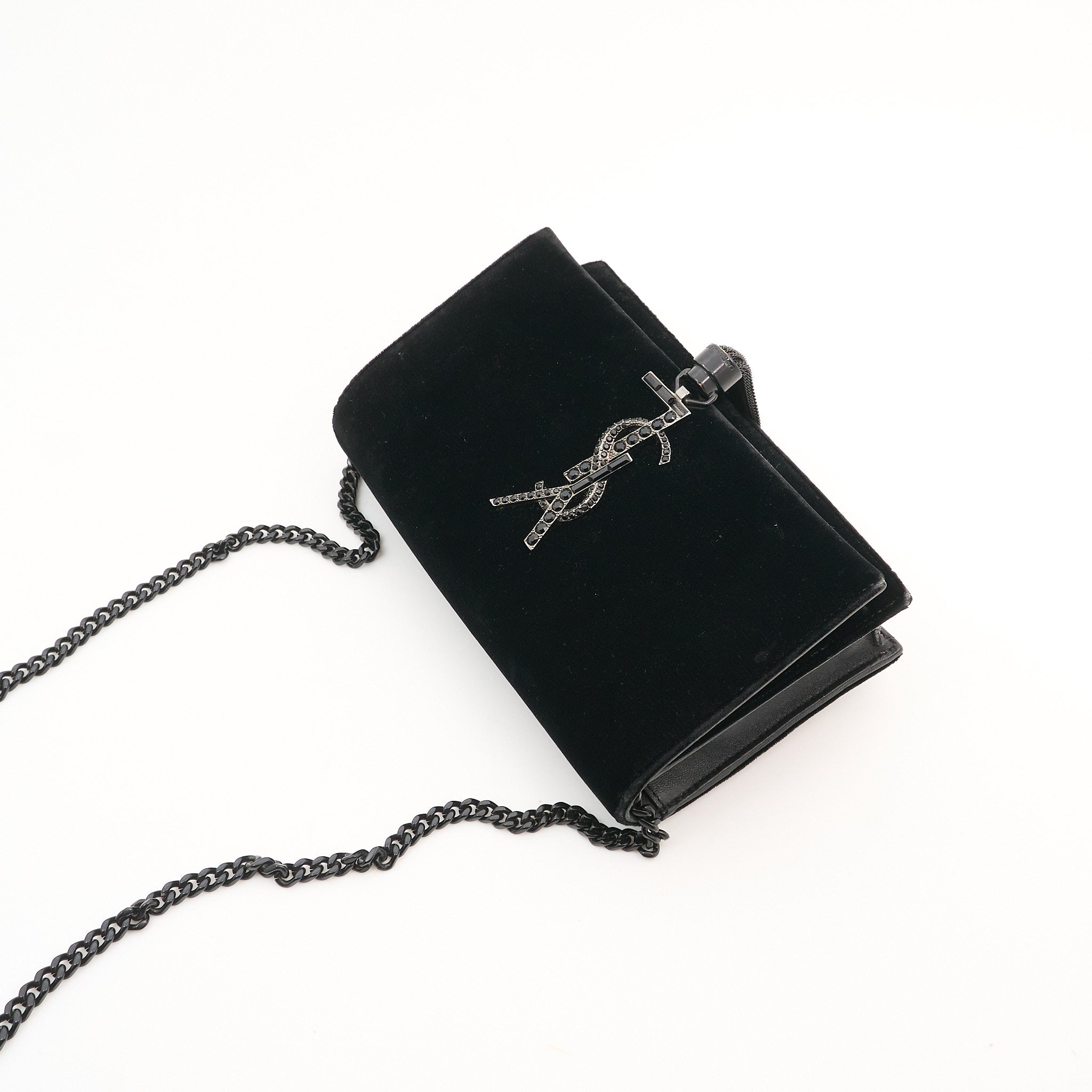 Saint Laurent Kate Black Velvet Tassel Bag