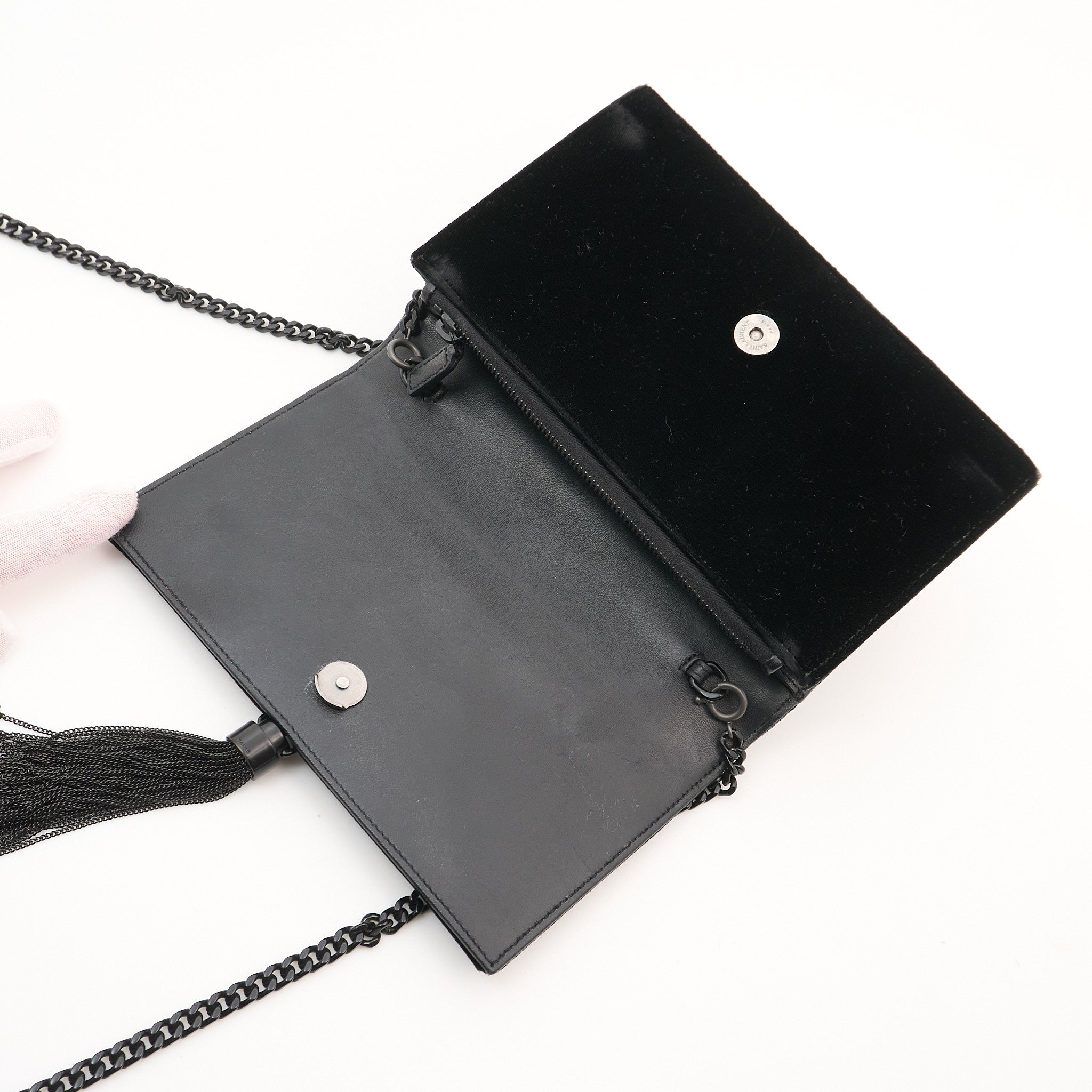 Saint Laurent Kate Black Velvet Tassel Bag