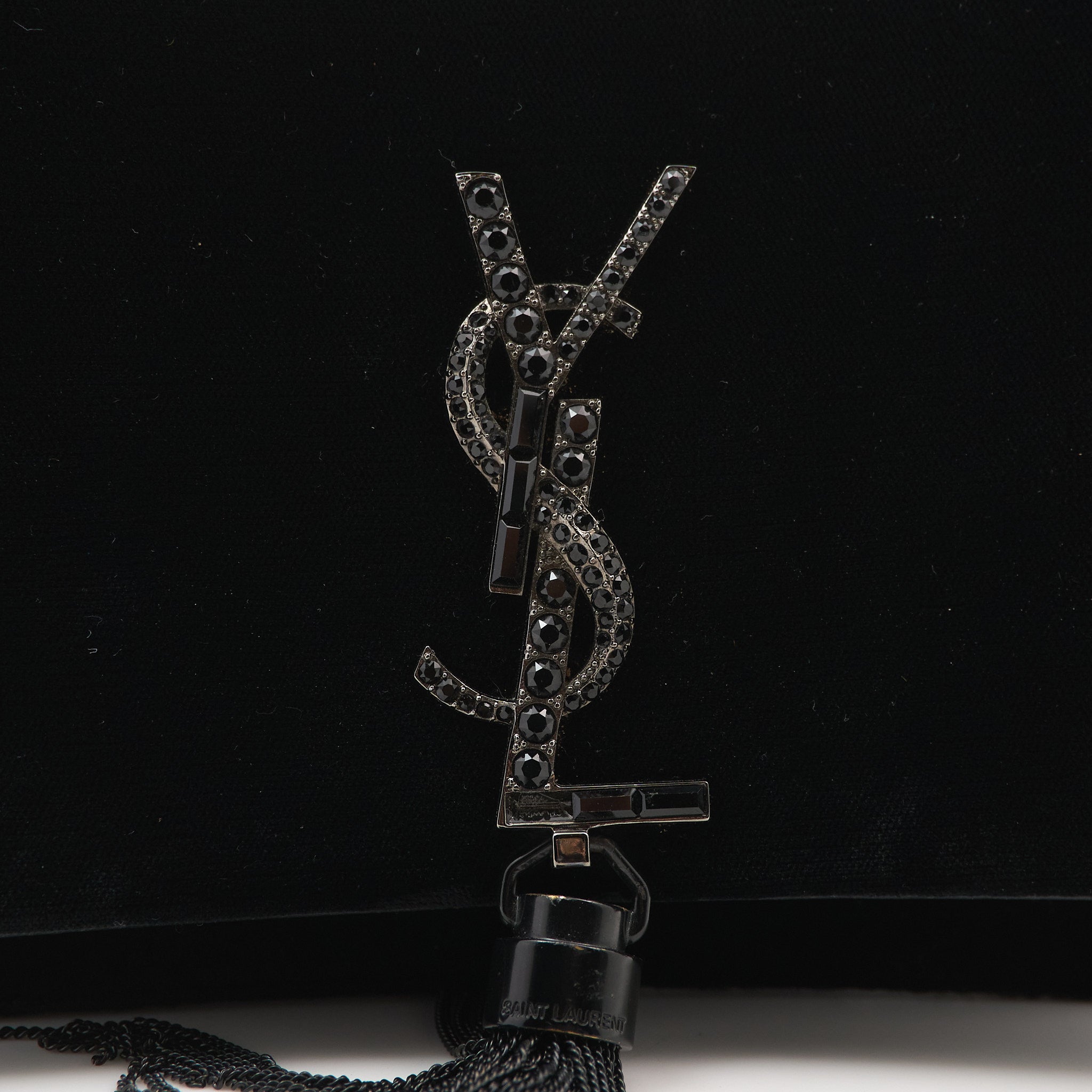 Saint Laurent Kate Black Velvet Tassel Bag