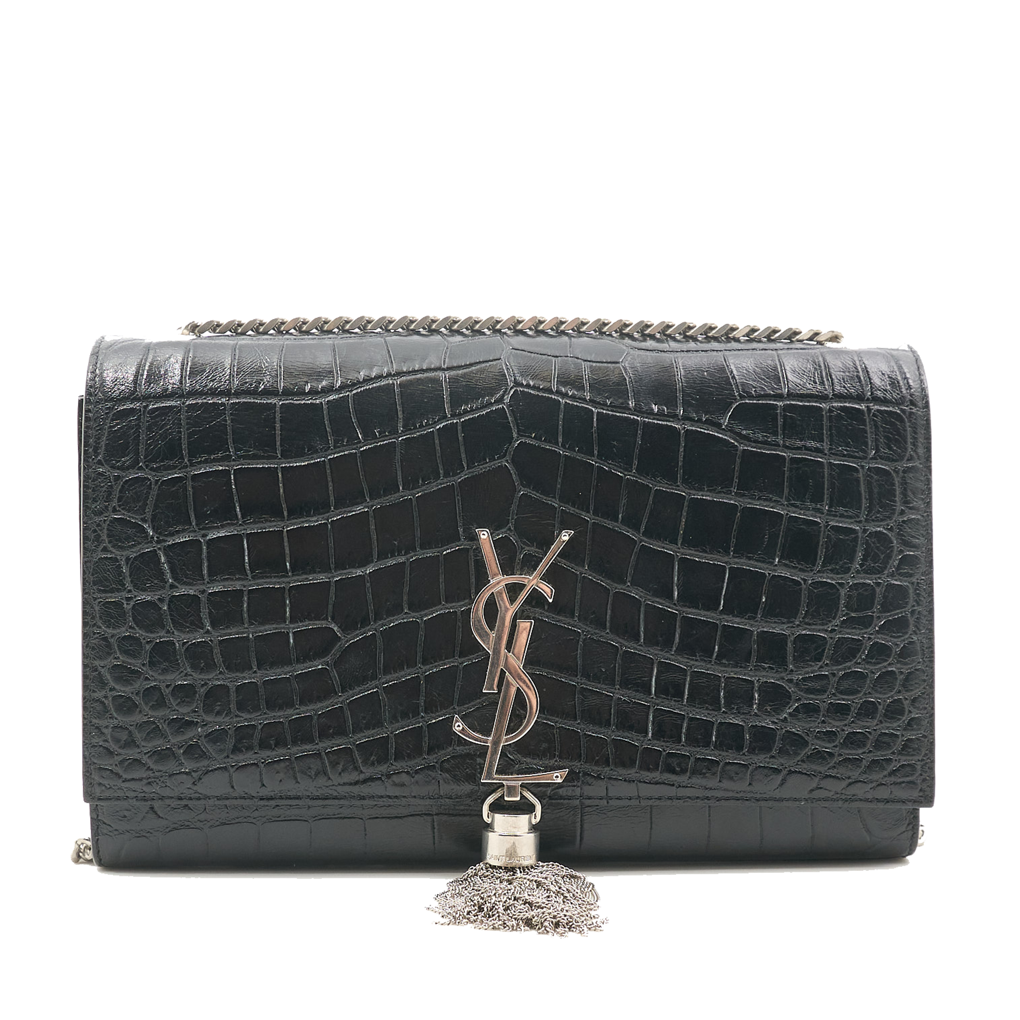 Saint Laurent Kate Tassel Bag in Croc-Embossed Leather