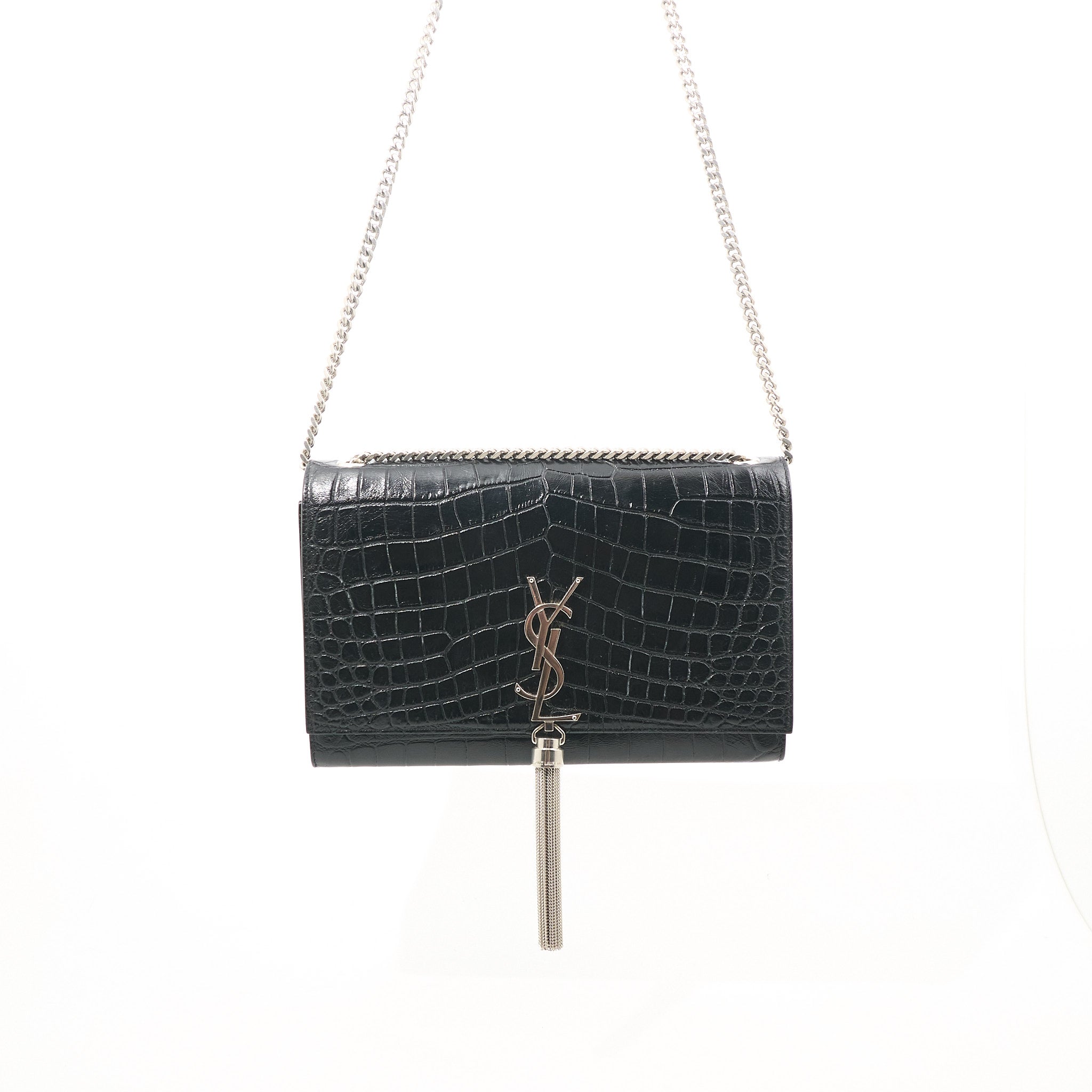Saint Laurent Kate Tassel Bag in Croc-Embossed Leather