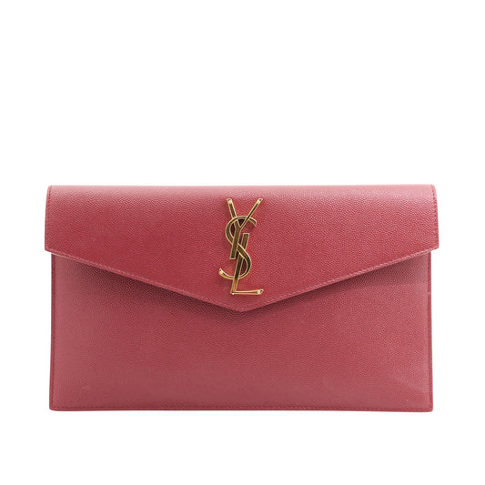 Saint Laurent Leather Uptown Pouch in Maroon