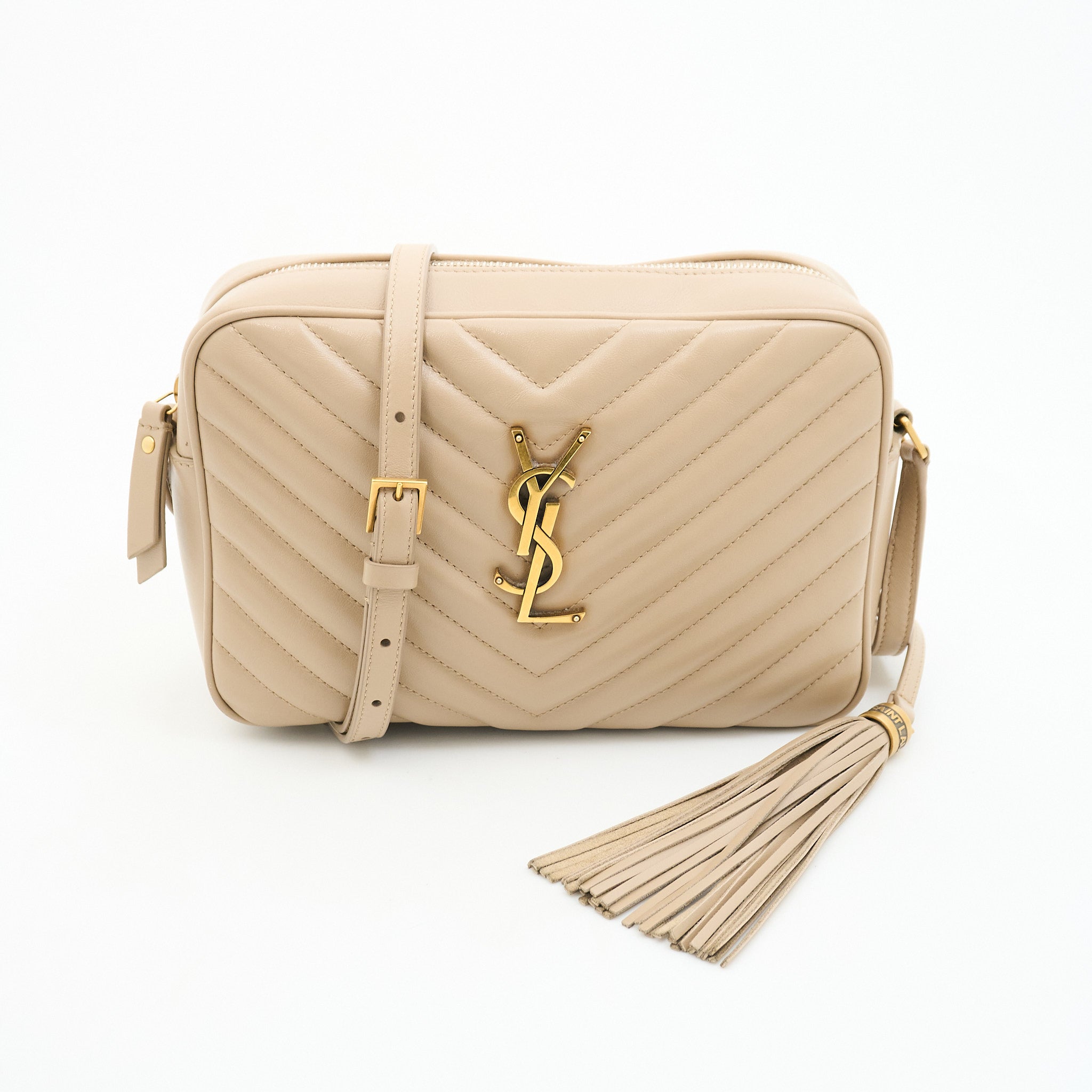 Saint Laurent Lou Camera Bag in Quilted Beige Leather