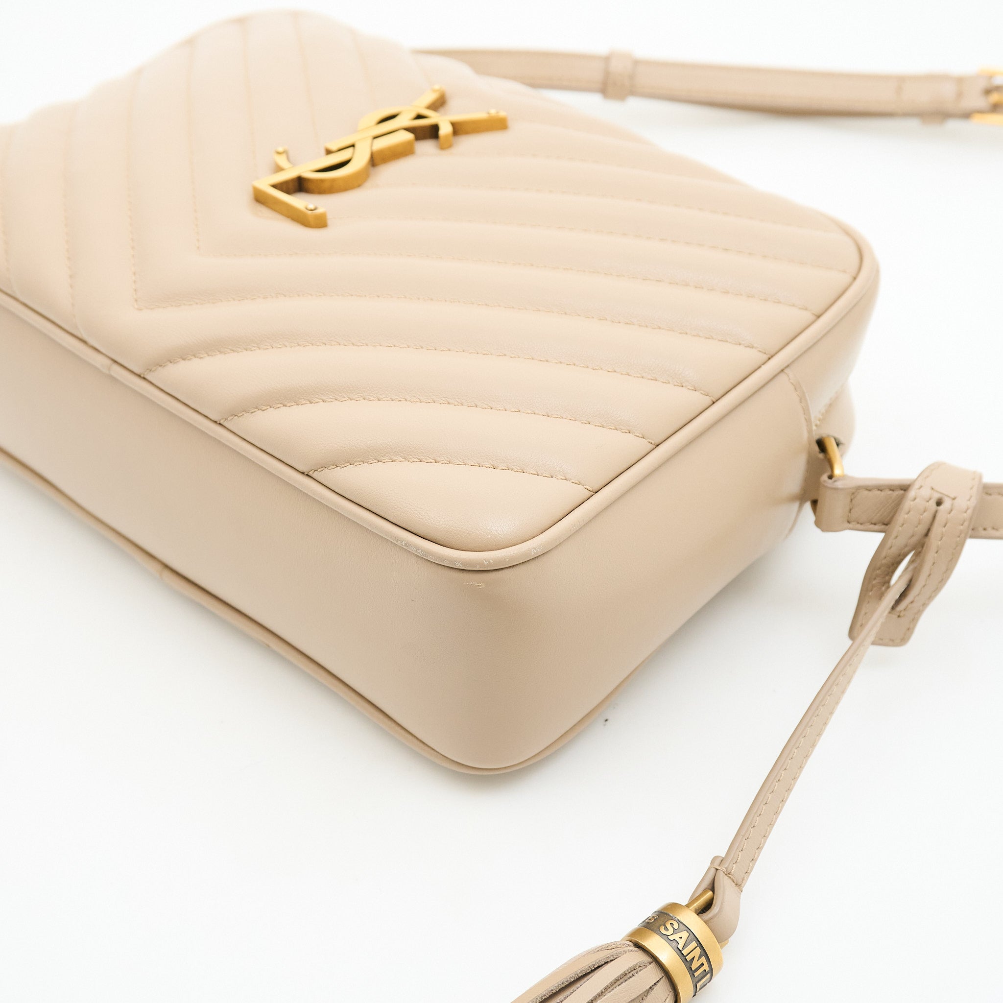 Saint Laurent Lou Camera Bag in Quilted Beige Leather