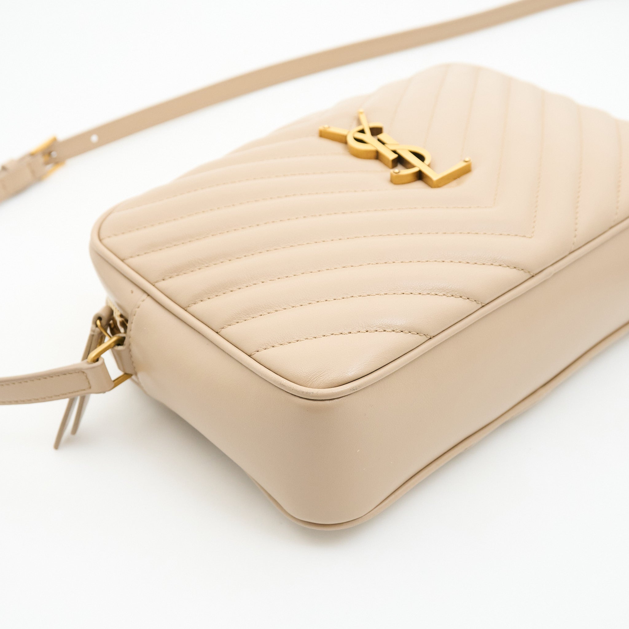 Saint Laurent Lou Camera Bag in Quilted Beige Leather