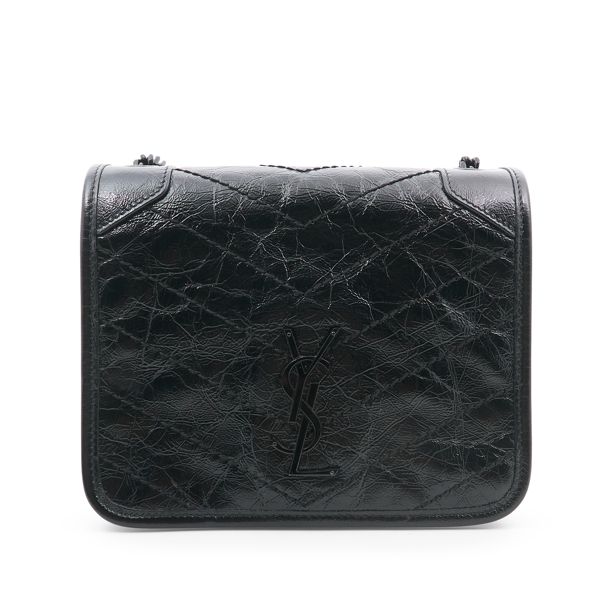 Saint Laurent Niki Mini Bag in Black Crinkled Leather