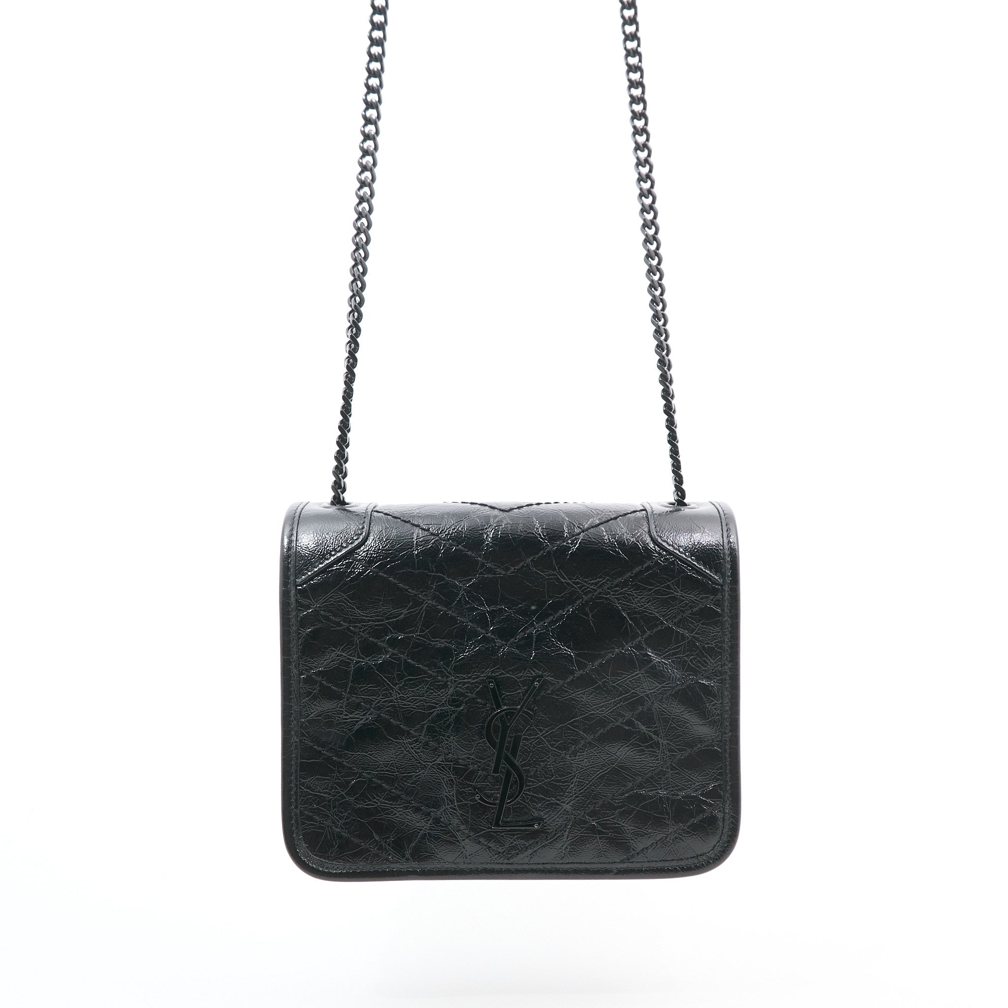 Saint Laurent Niki Mini Bag in Black Crinkled Leather
