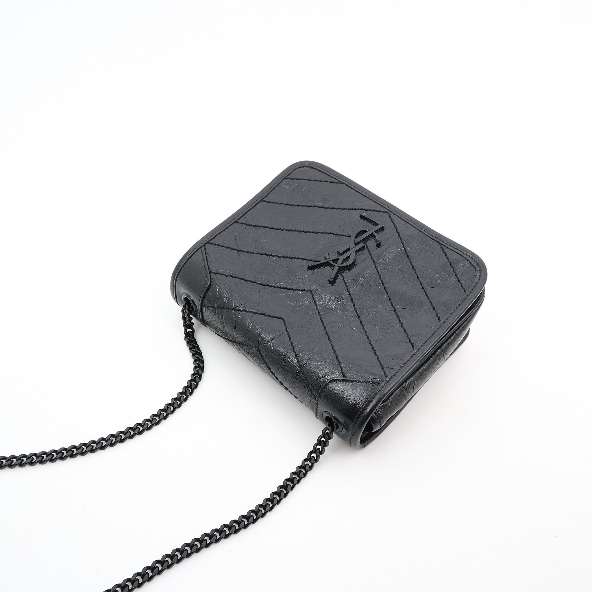 Saint Laurent Niki Mini Bag in Black Crinkled Leather