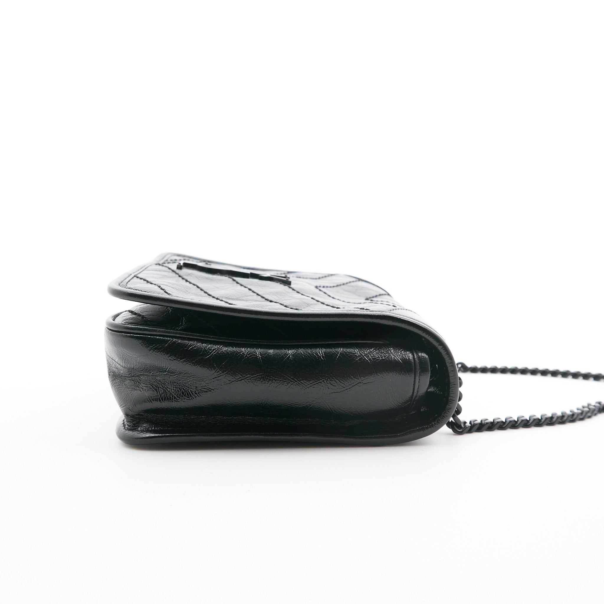 Saint Laurent Niki Mini Bag in Black Crinkled Leather