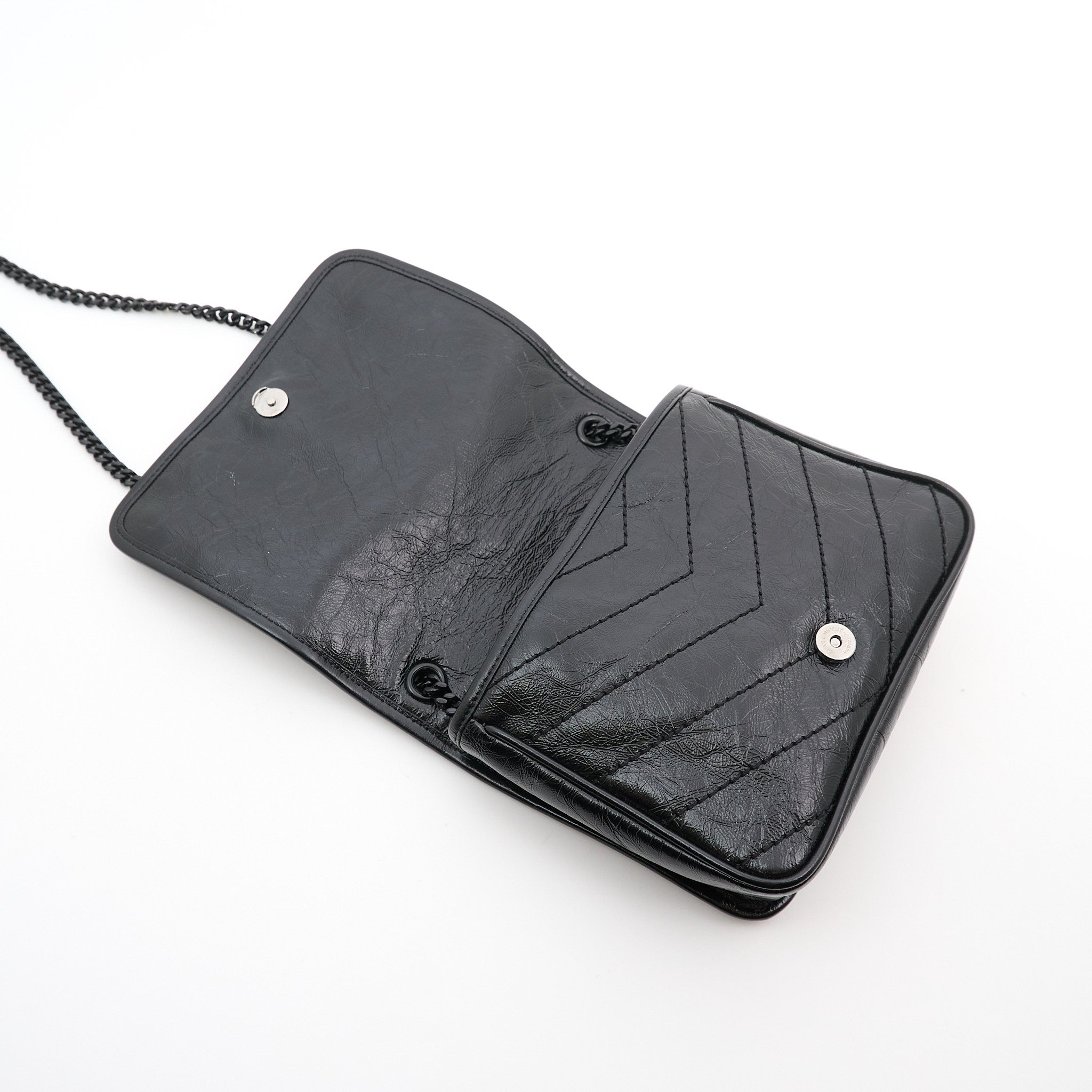 Saint Laurent Niki Mini Bag in Black Crinkled Leather