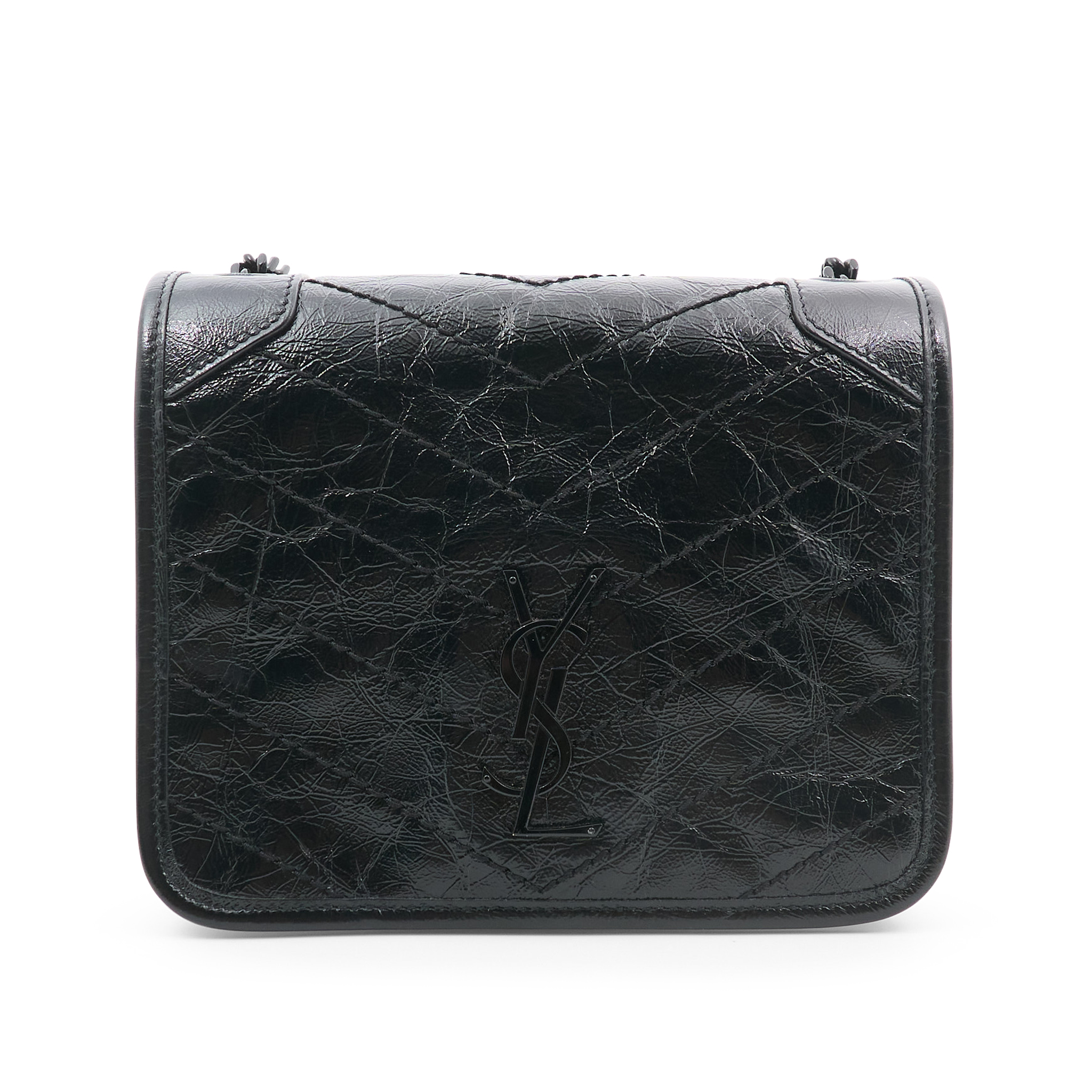 Saint Laurent Niki Mini Bag in Black Crinkled Leather