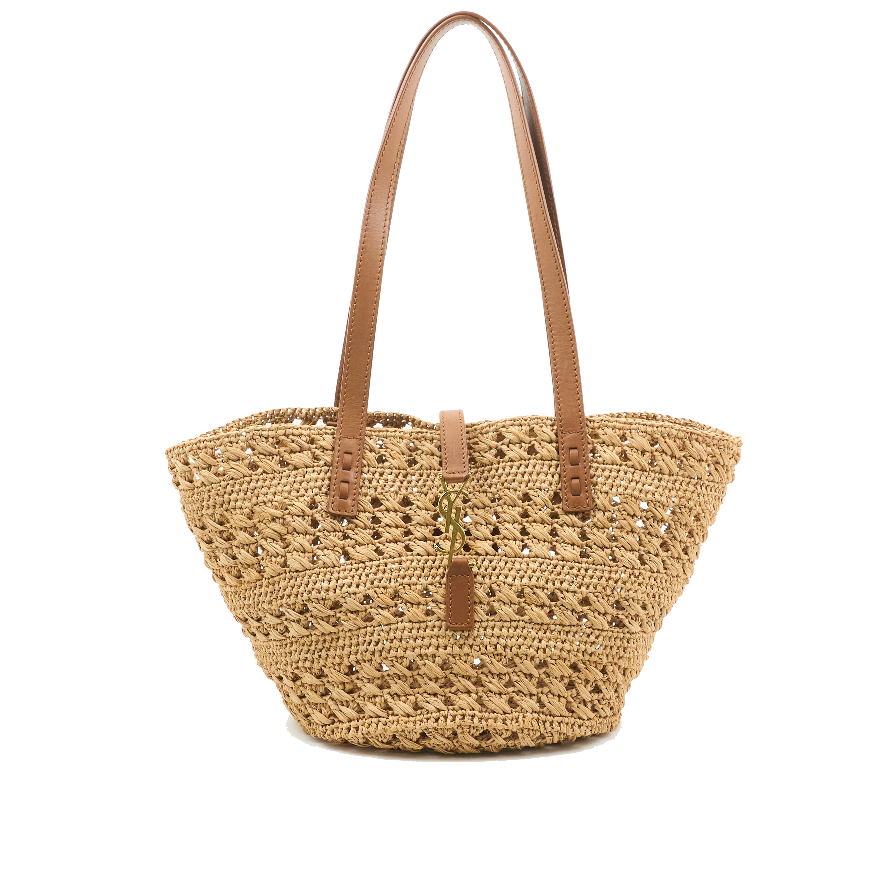 Saint Laurent Panier Leather Trim Raffia Tote