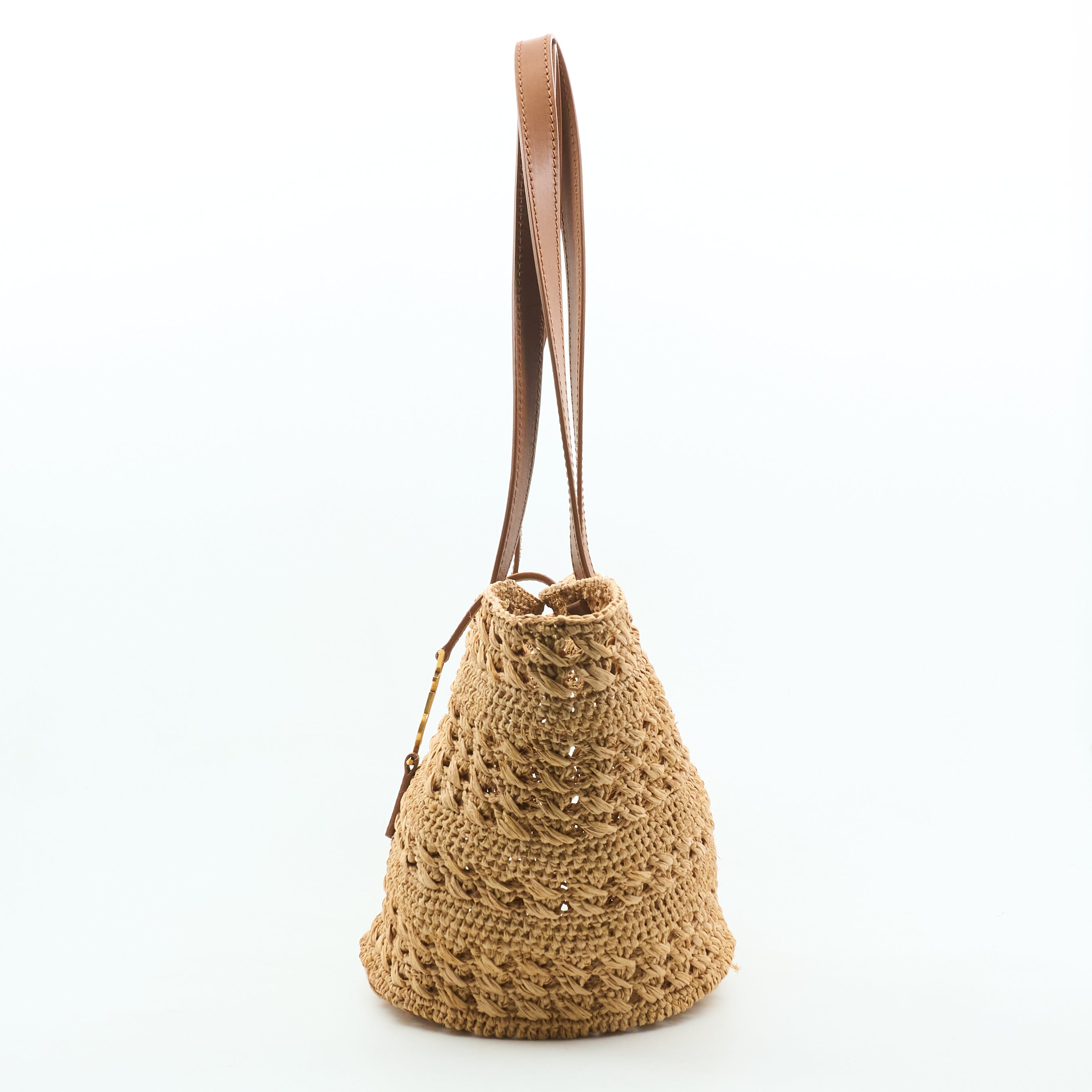 Saint Laurent Panier Leather Trim Raffia Tote