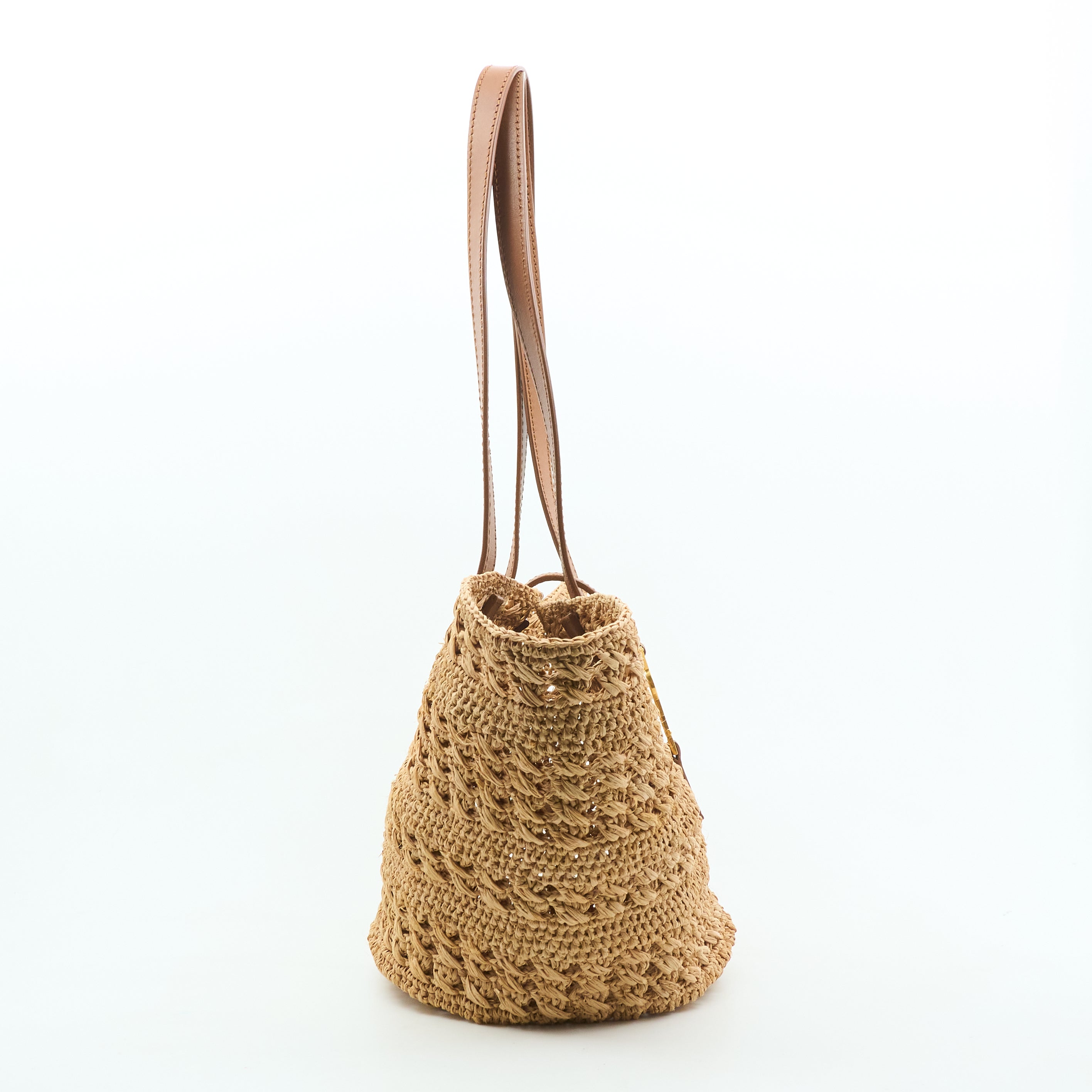 Saint Laurent Panier Leather Trim Raffia Tote