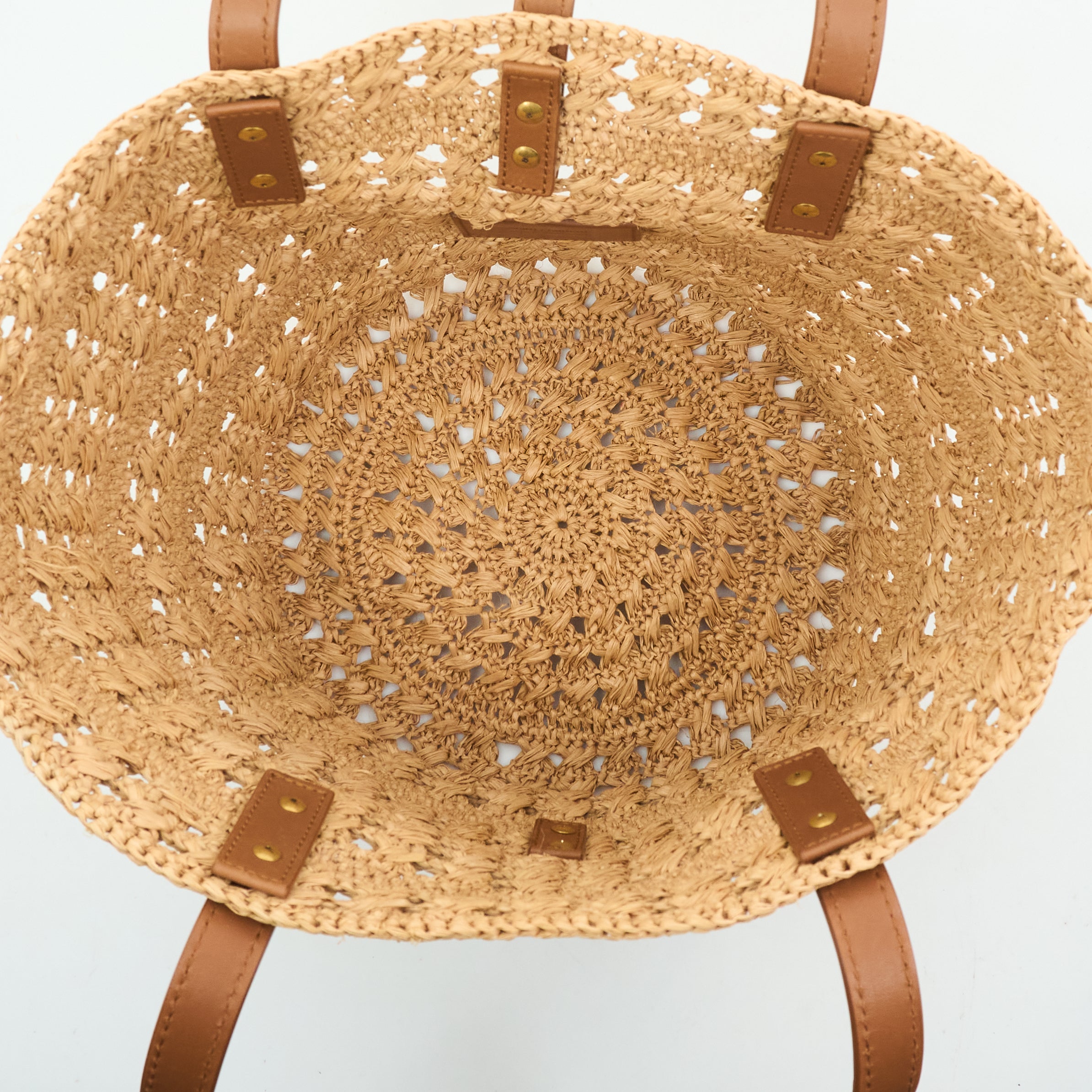 Saint Laurent Panier Leather Trim Raffia Tote